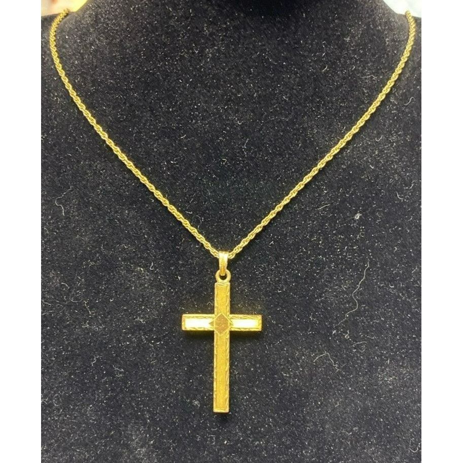 Other Vintage 1/20 12K Gold Filled Etched Cross Pendant Necklace W Size ONE SIZE - 3 Thumbnail