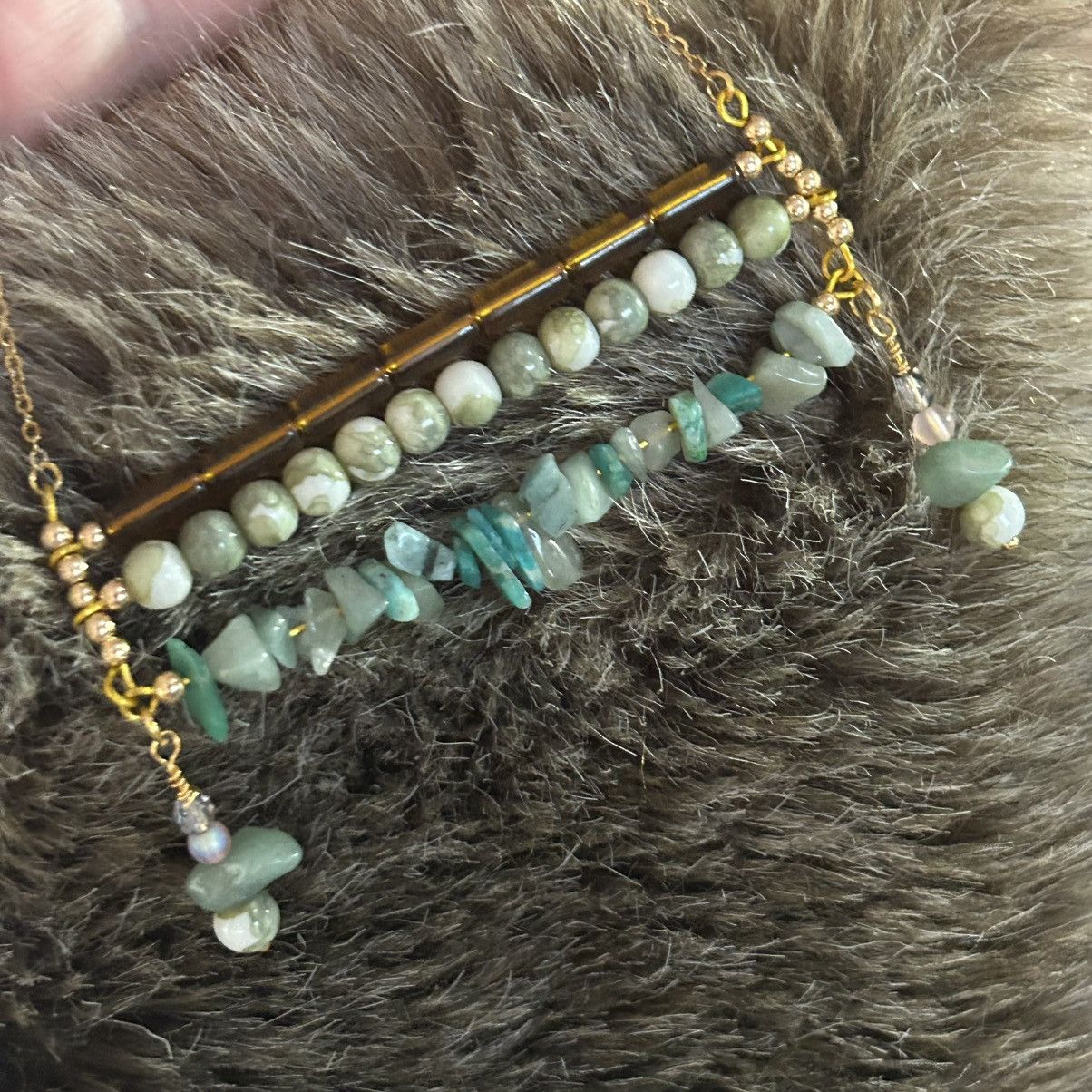 Handmade Handcrafted triple row bar green chalcedony stone necklace Size ONE SIZE - 7 Thumbnail
