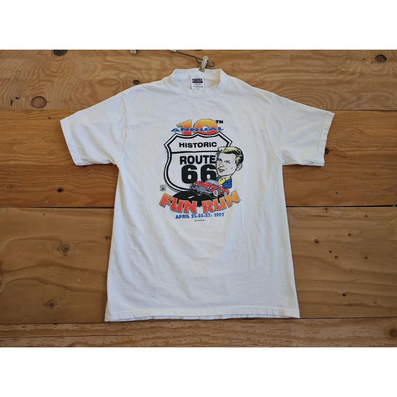 Tultex 90s Historic Route 66 Fun Run Double sided White T-Shirt L Size US L / EU 52-54 / 3 - 1 Thumbnail