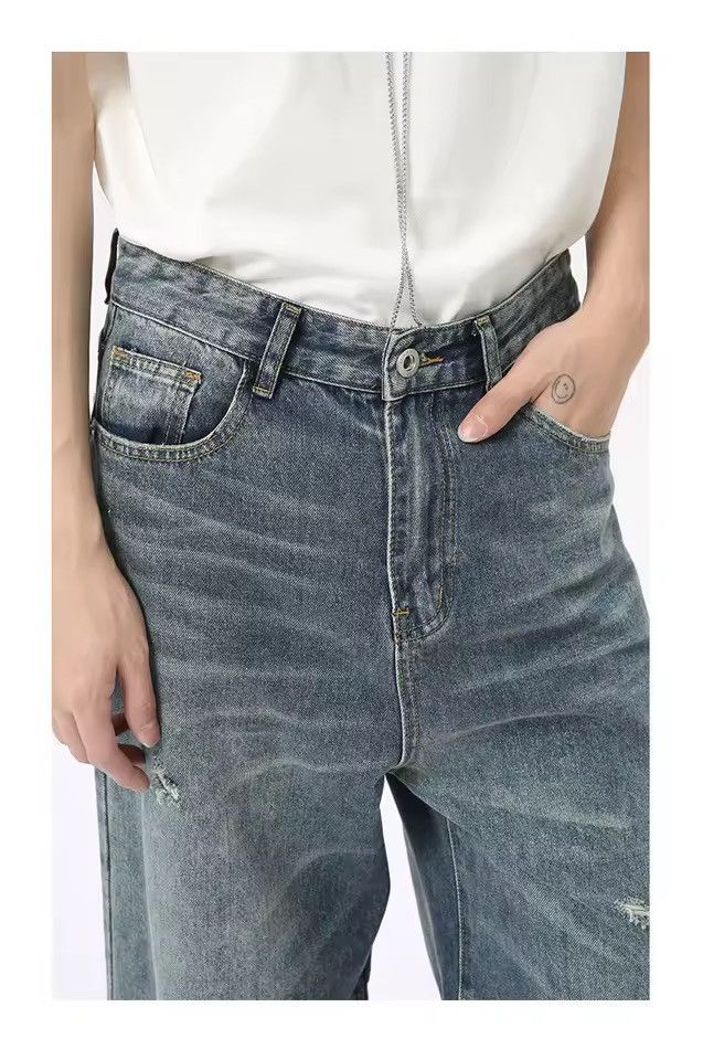 Jean Streetwear Washed Baggy Straight Wide Leg Jeans Size US 32 / EU 48 - 6 Thumbnail