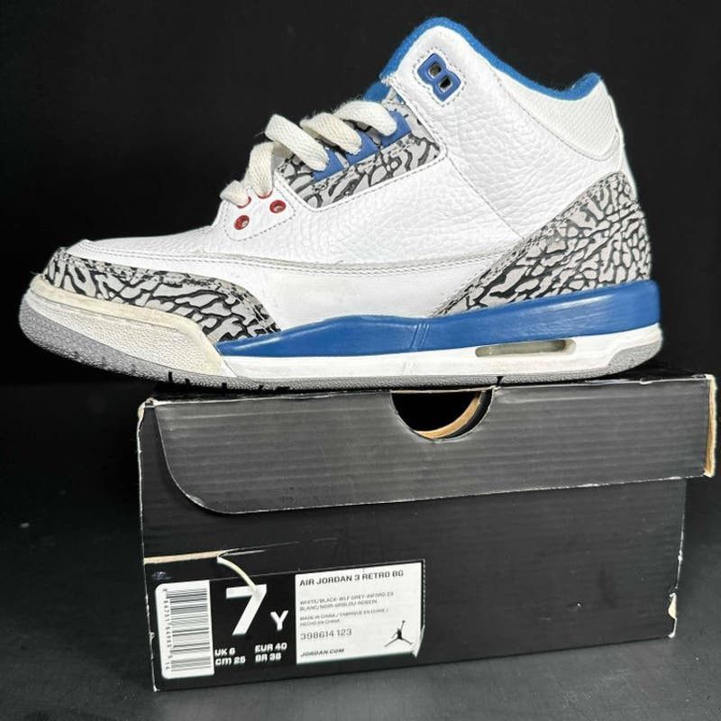 image of Air Jordan 3 Retro OG Bg 'true Blue' 2016 Youth Sneakers - 7 in White, Men's