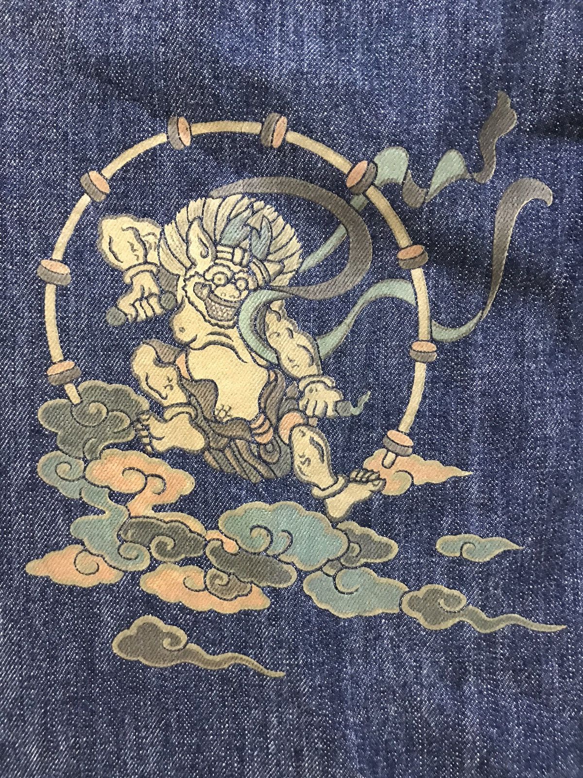 Japanese Brand ONIGASHIMA Raiijin Painted Blue Denim Jeans Size US 36 / EU 52 - 5 Thumbnail