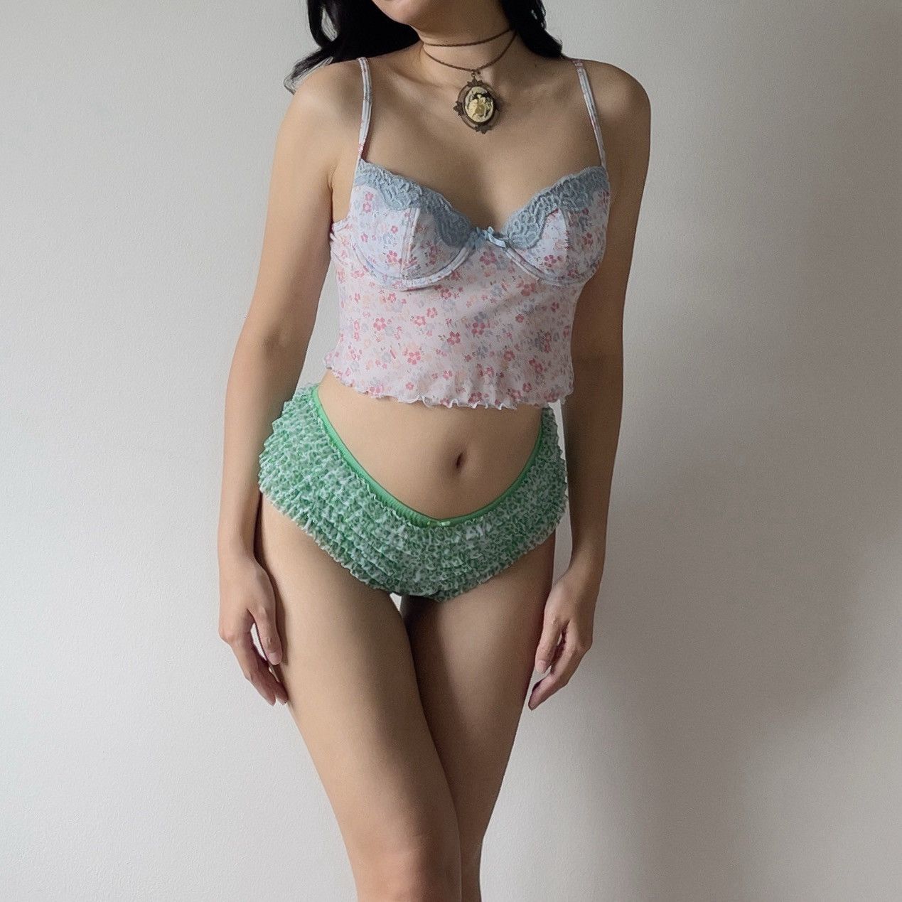 Rampage Y2K Blue Floral Mesh Underwire Camisole (34B/32C)