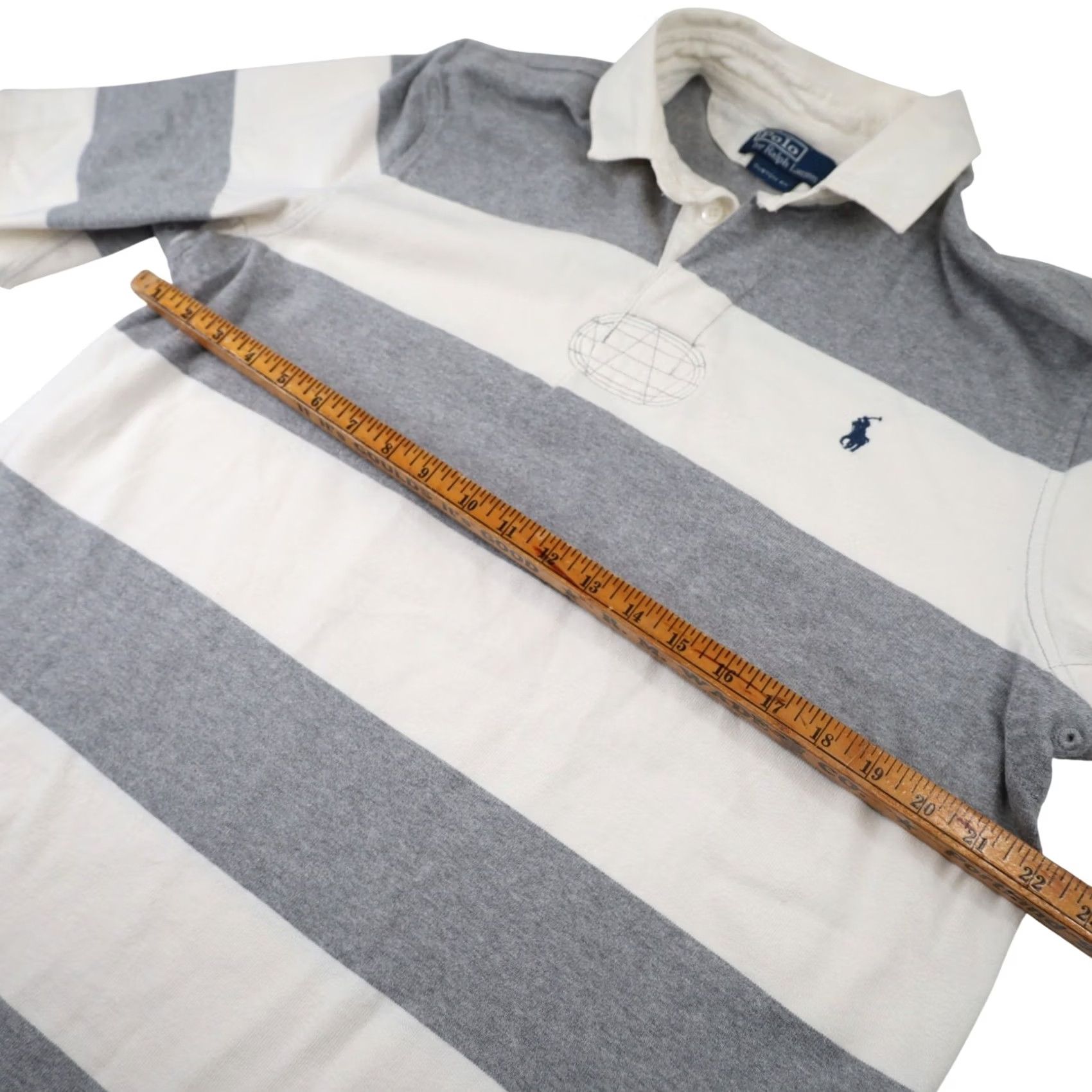 Polo Ralph Lauren VINTAGE Polo Ralph Lauren Mens Rugby Shirt White Gray L Ship/Category Shirt Mens Large White/Gray Rugby 90s Size US L / EU 52-54 / 3 - 6 Thumbnail