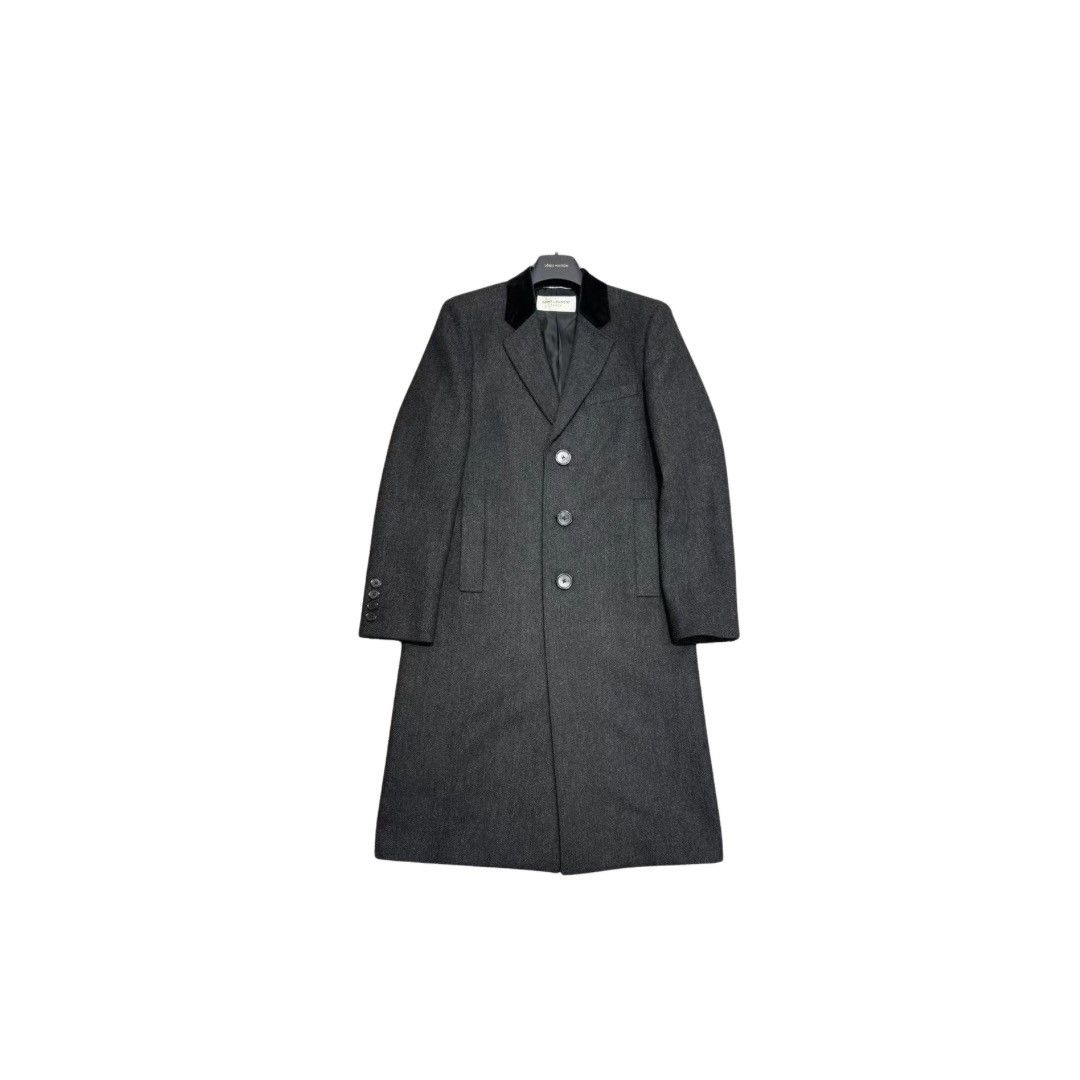 image of Hedi Slimane x Saint Laurent Paris Runway Chesterfield Coat in Black, Men's (Size Small)