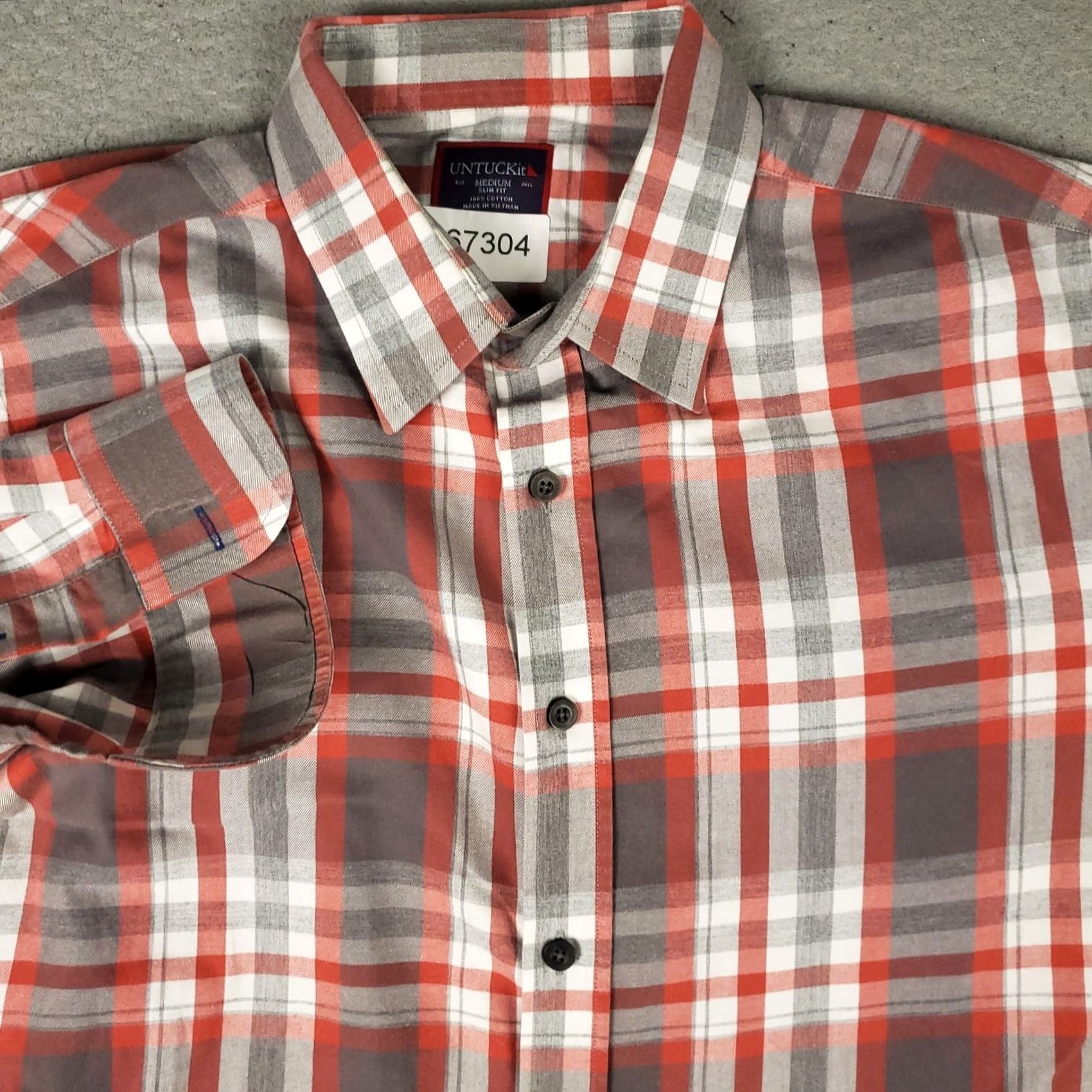 UNTUCKit UNTUCKit Shirt Mens M Gray Red/Rust Plaid Button-Up Long Sleeve Shirt Size US M / EU 48-50 / 2 - 2 Thumbnail