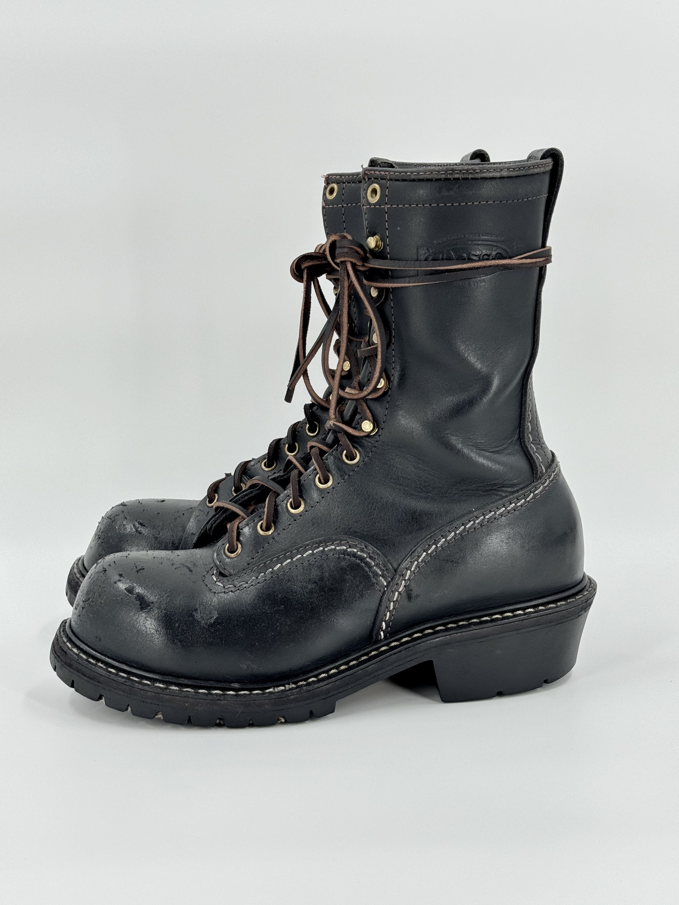 image of Made In USA x Wesco Steel-Toe Black Leather Lineman Safety Boots Size 9D, Men's