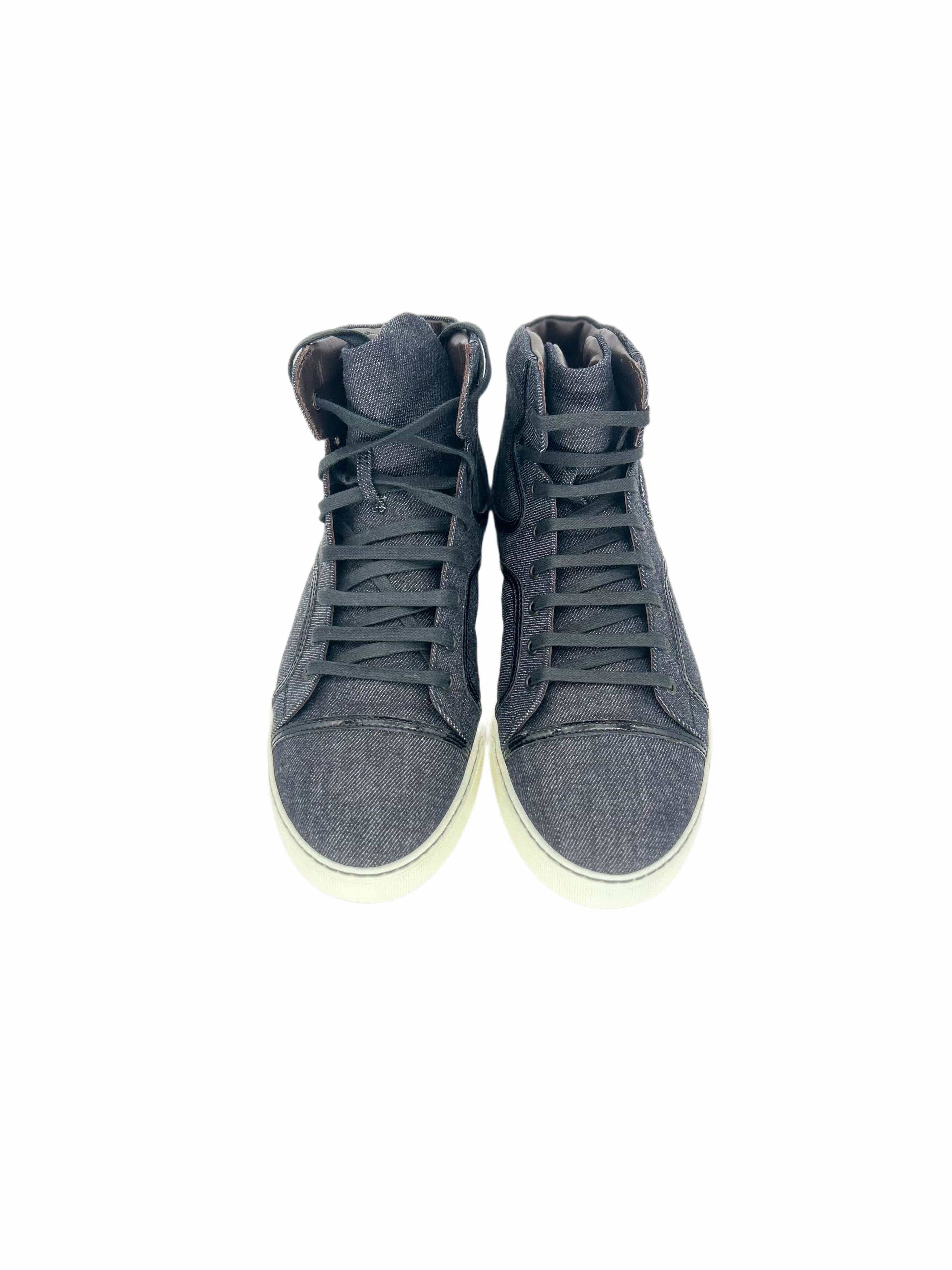Lanvin Lanvin Denim Blue Hi Top Sneaker With Patent Leather Details Size US 11 / EU 44 - 3 Thumbnail
