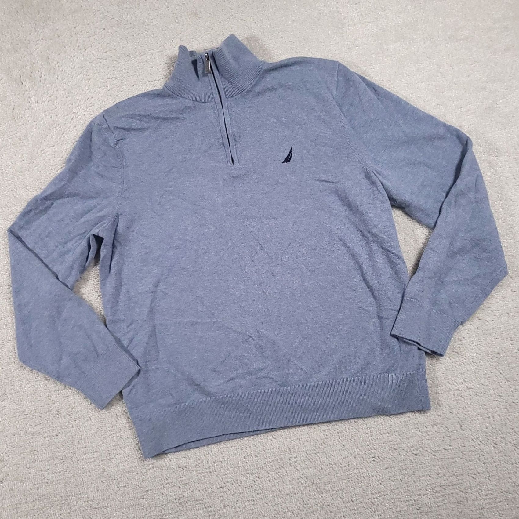 Nautica Nautica 1/4 Zip Pullover Sweater Mens Medium Light Blue Knit Slim Mock Neck Size US M / EU 48-50 / 2 - 2 Thumbnail
