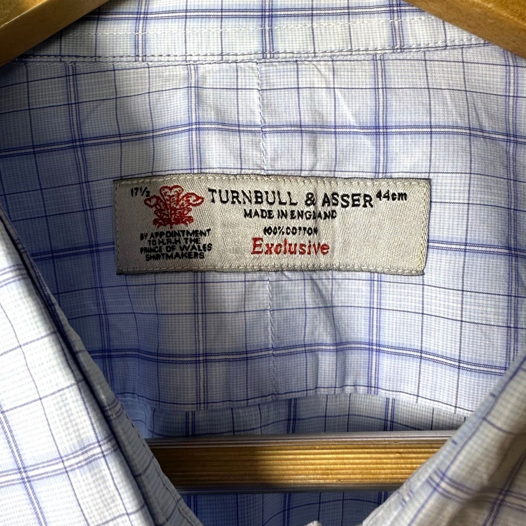 Turnbull & Asser Turnbull & Asser Dress Shirt Blue Grid Check 100% Cotton Mens 17.5 44cm England Worldwide Shipping Size 48R - 4 Thumbnail
