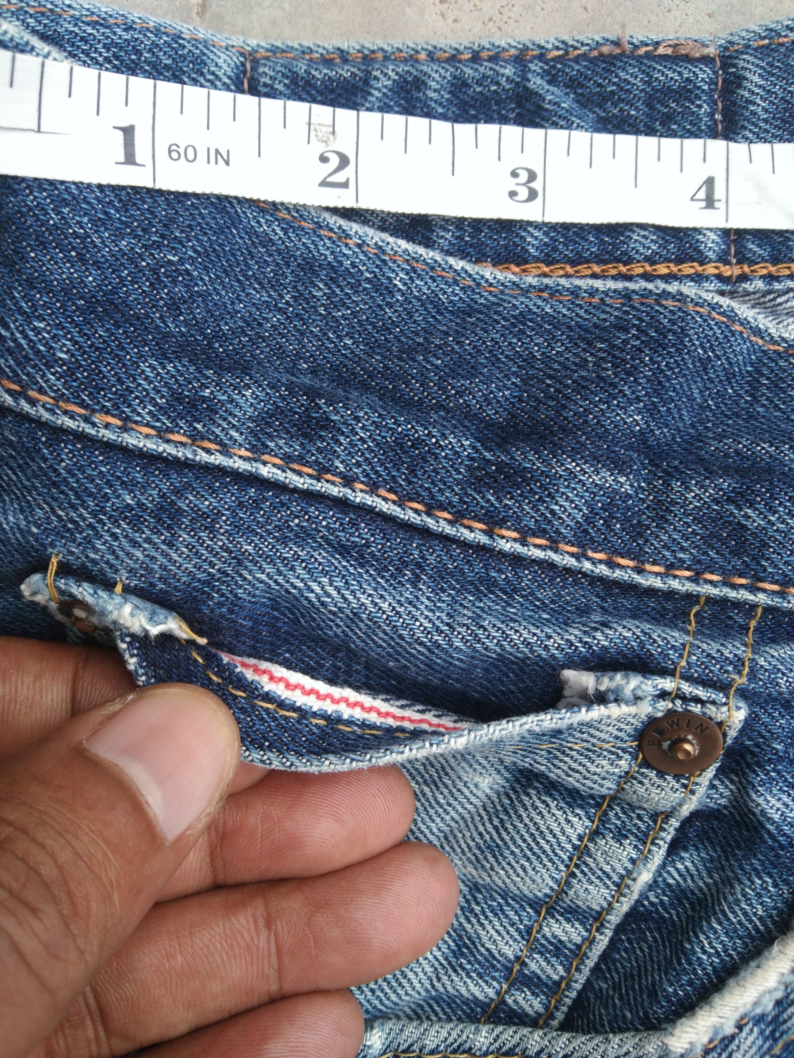 Japanese Brand Vintage Edwin Japanese Selvedge Redline Distressed Jeans Size US 30 / EU 46 - 9 Thumbnail