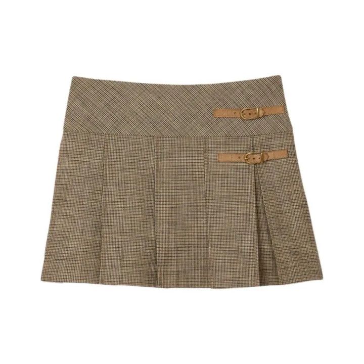 Sandro Plaid Pleated Casual Skirt 0079
