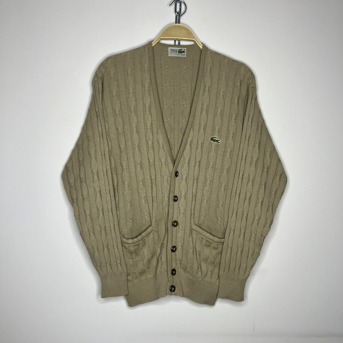 Lacoste × Vintage Vintage 90s Lacoste Knit Cardigan Sweater Cable Brown Beige Size US M / EU 48-50 / 2 - 1 Thumbnail