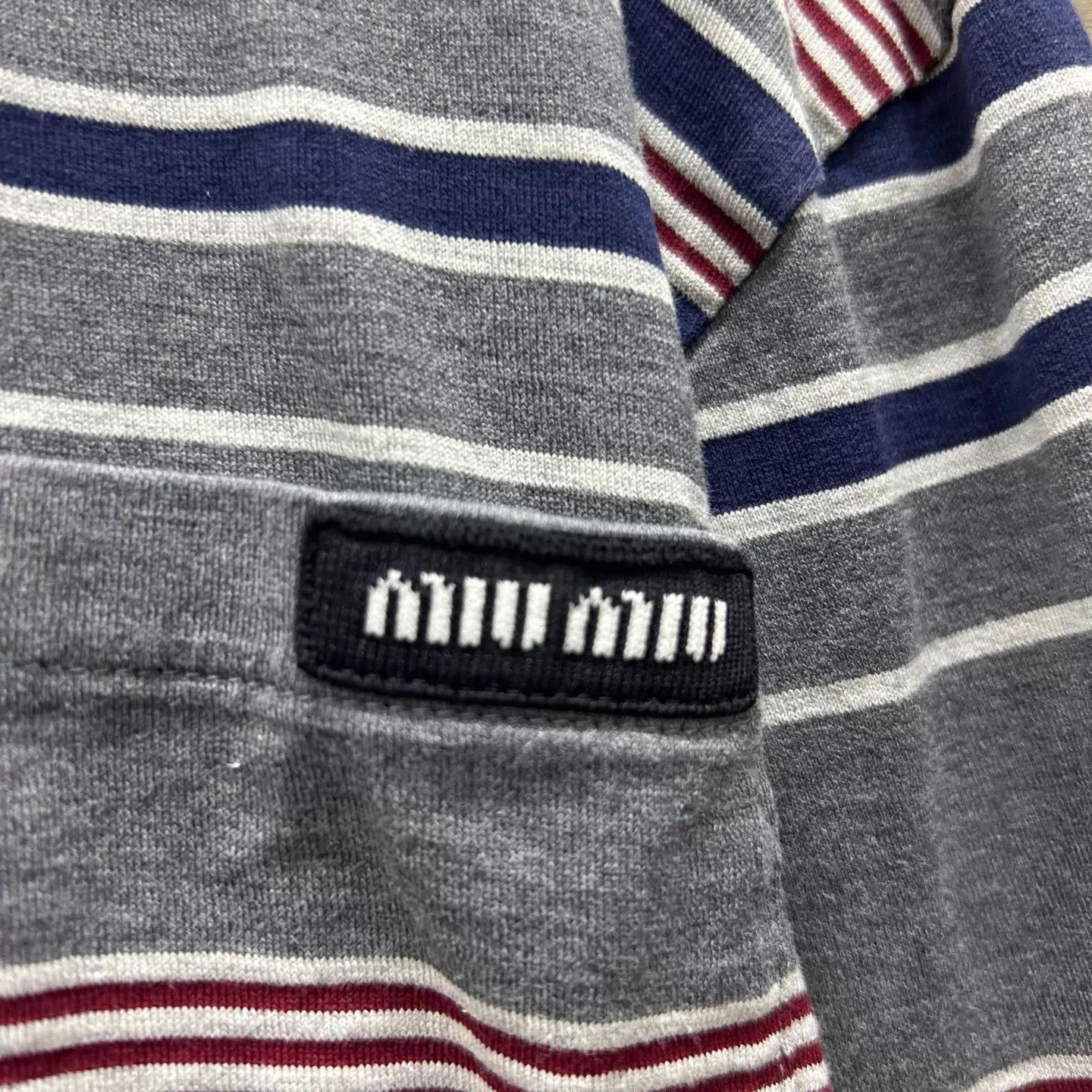 Miu Miu MIU MIU GrayBlue Colorblock Logo Striped Pocket LS Tee S Size US S / EU 44-46 / 1 - 3 Thumbnail