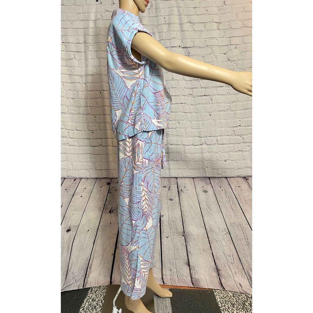Cynthia Rowley NWT New Cynthia Rowley Linen Blue Tropical Leaf Shirt Pants Size 26" / US 2 / IT 38 - 3 Thumbnail