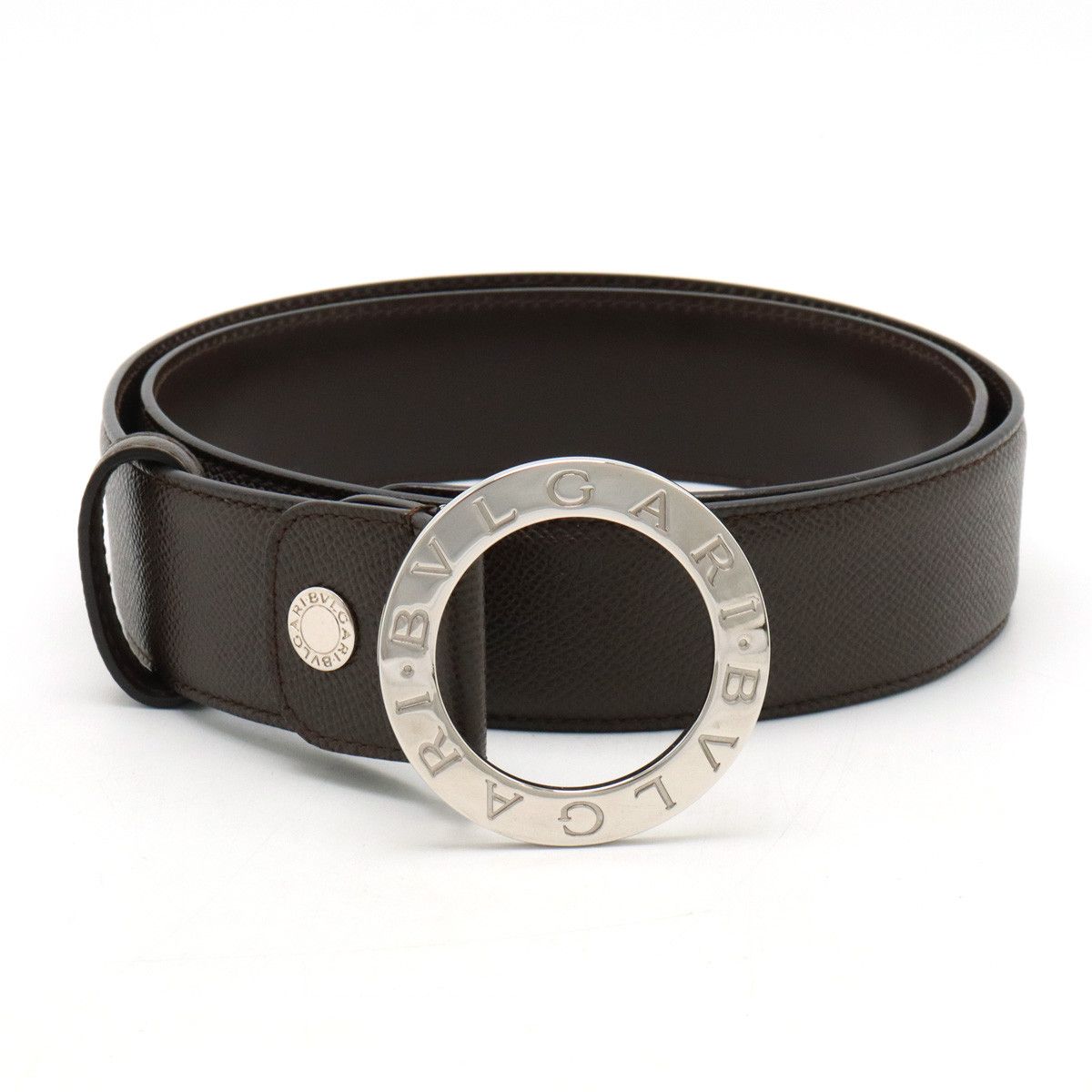 Bvlgari Bvlgari Bvlgari Leather Belt Dark Brown Silver Buckle Leather Belt 20230 Size ONE SIZE - 1 Thumbnail