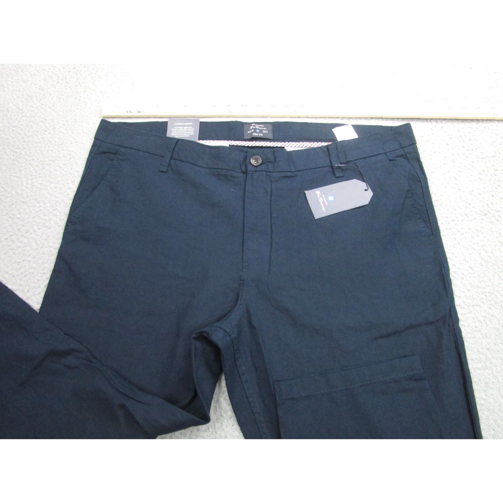 Ben Sherman Ben Sherman Pants Mens 40x30 Slim Fit Linen Cotton Chinos Midnight Navy BS13WB238 Size US 40 / EU 56 - 3 Thumbnail