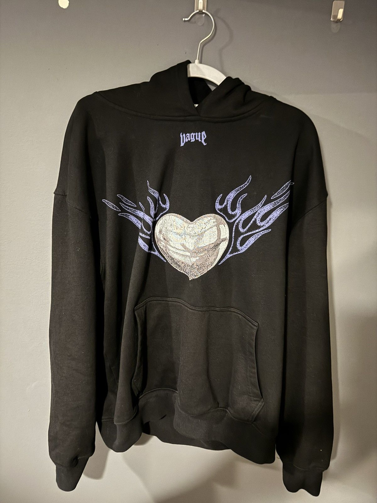 image of Vague Streetwear Chrome Heart Hoodie in Black, Men's (Size Large)