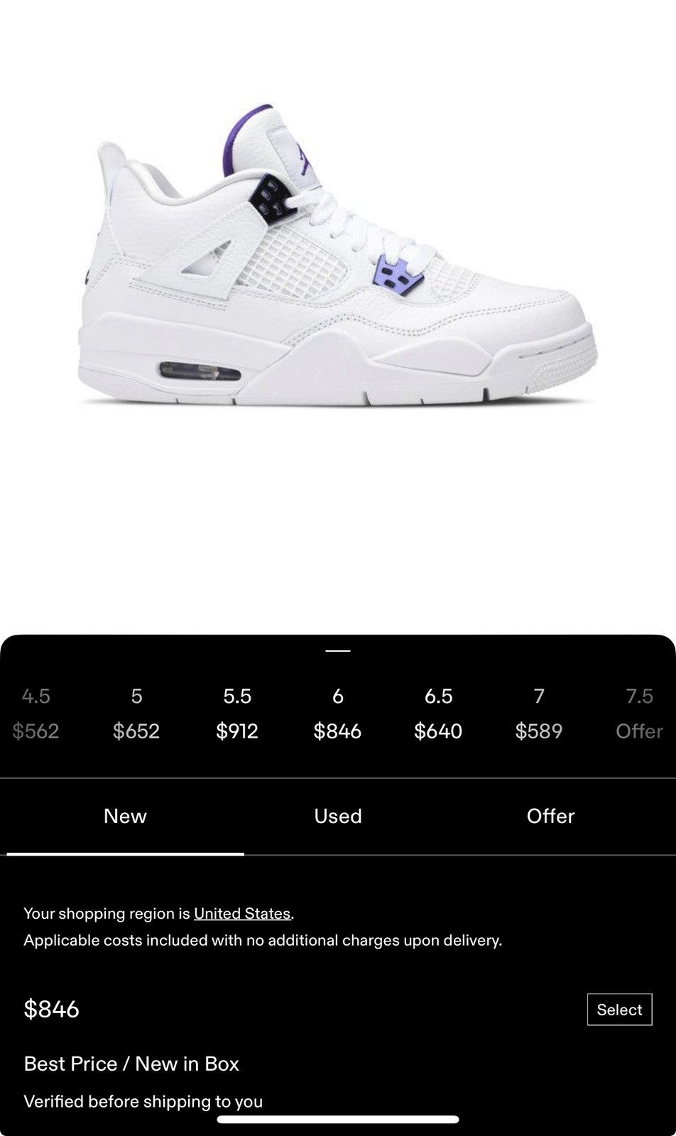 Jordan Brand Air Jordan 4 Retro GS Metallic purple Size US 7.5 / IT 37.5 - 10 Thumbnail