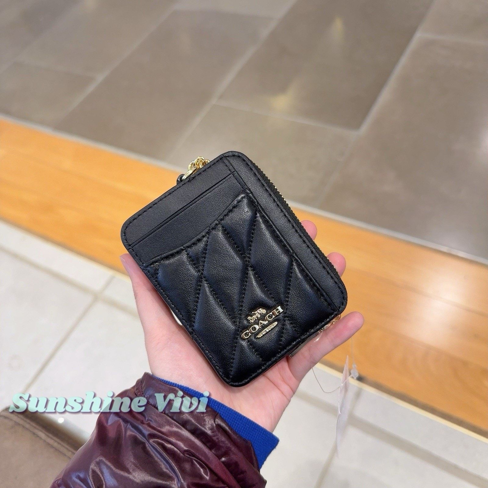 NWT Coach Zip Card Case Quilting CZ467 Leather Gold/Black