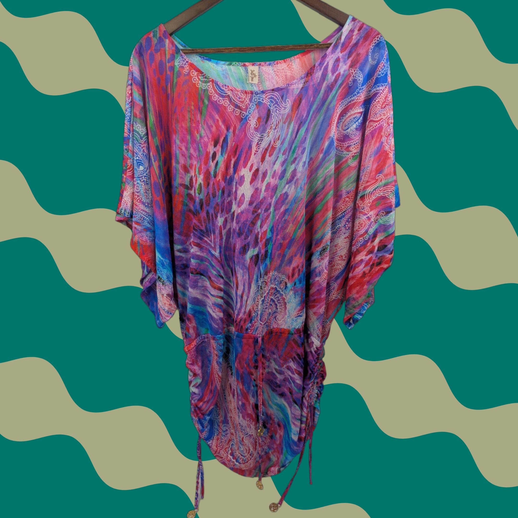 Vintage Luli Fama Cover Up Dress Kimono Boat Neck Shocking Paisley Swim Beach Large Size L / US 10 / IT 46 - 1 Thumbnail