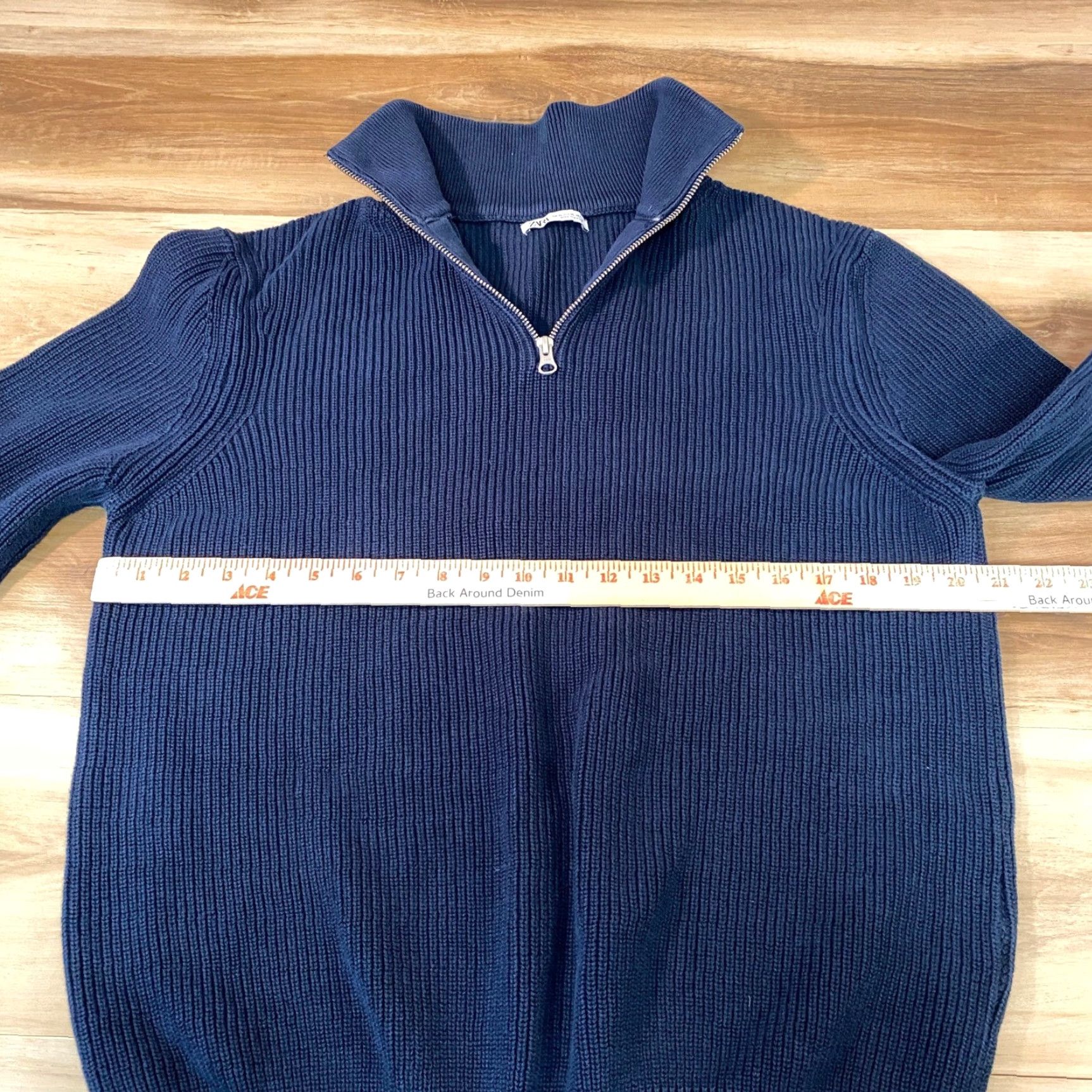 Zara Zara Quarter Zip Sweater Navy Blue Cotton XL Mens Mock Neck ribbed knit Pullover 100% Cotton Zipper Classic Casual Size US XL / EU 56 / 4 - 7 Thumbnail