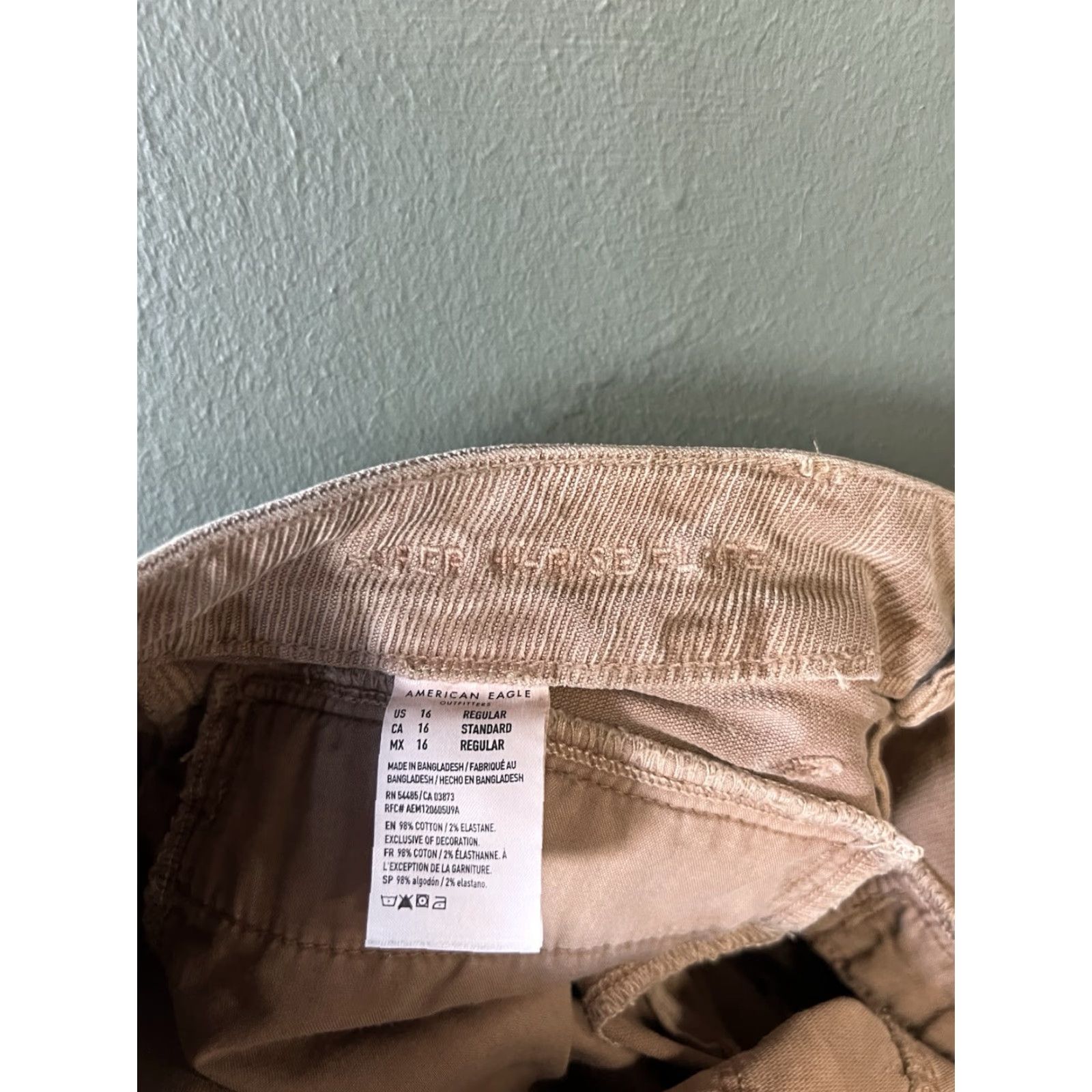 American Eagle Outfitters American Eagle Flare Pants Womens 16 Brown Corduroy Mid Rise Stretch Regular Size 38" / US 16 / IT 52 - 3 Thumbnail