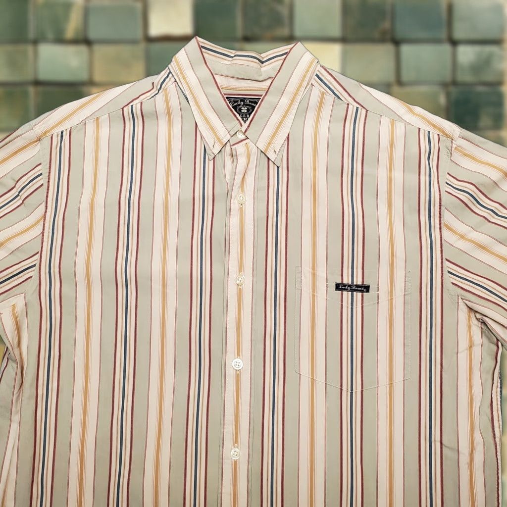 Lucky Brand Vintage Lucky Brand Mens Shirt XL Green Striped Long Sleeve Button-Down Shirt Size US XL / EU 56 / 4 - 1 Thumbnail