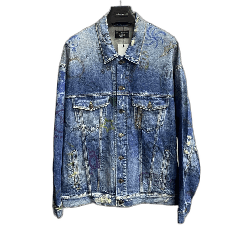 Balenciaga Balenciaga Blue Graffiti Logo Denim Jacket Size US M / EU 48-50 / 2 - 1 Thumbnail