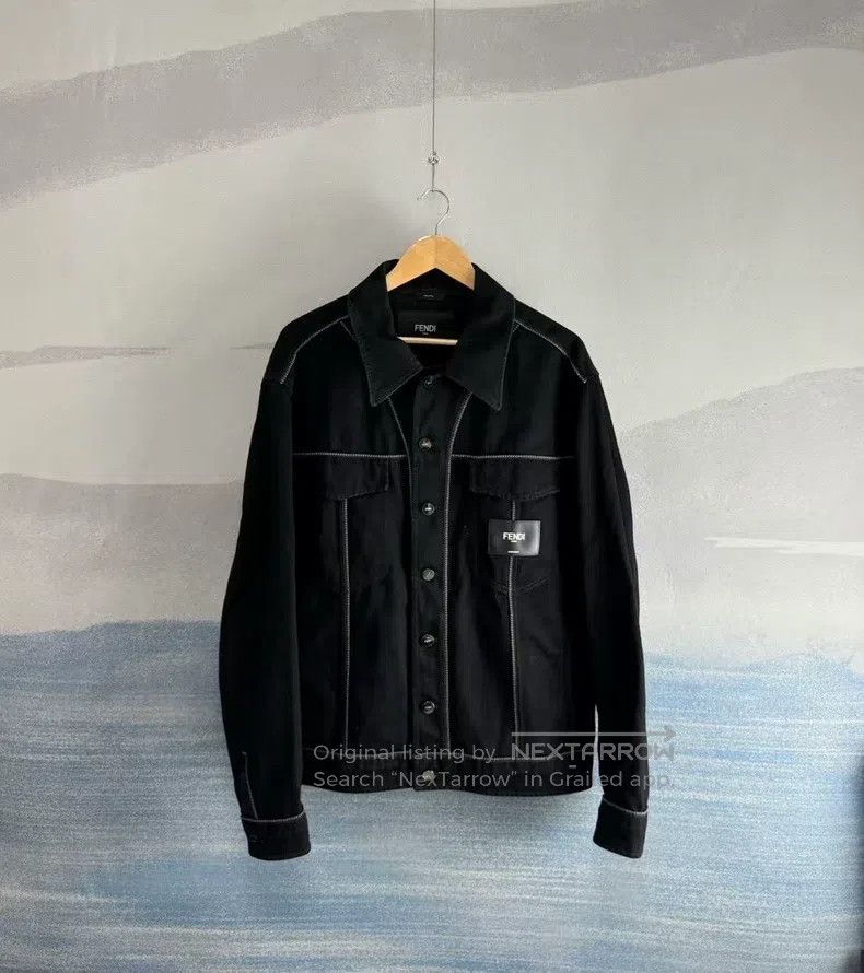 Fendi Fendi Black Leather Patch Denim Jacket Size US L / EU 52-54 / 3 - 1 Thumbnail