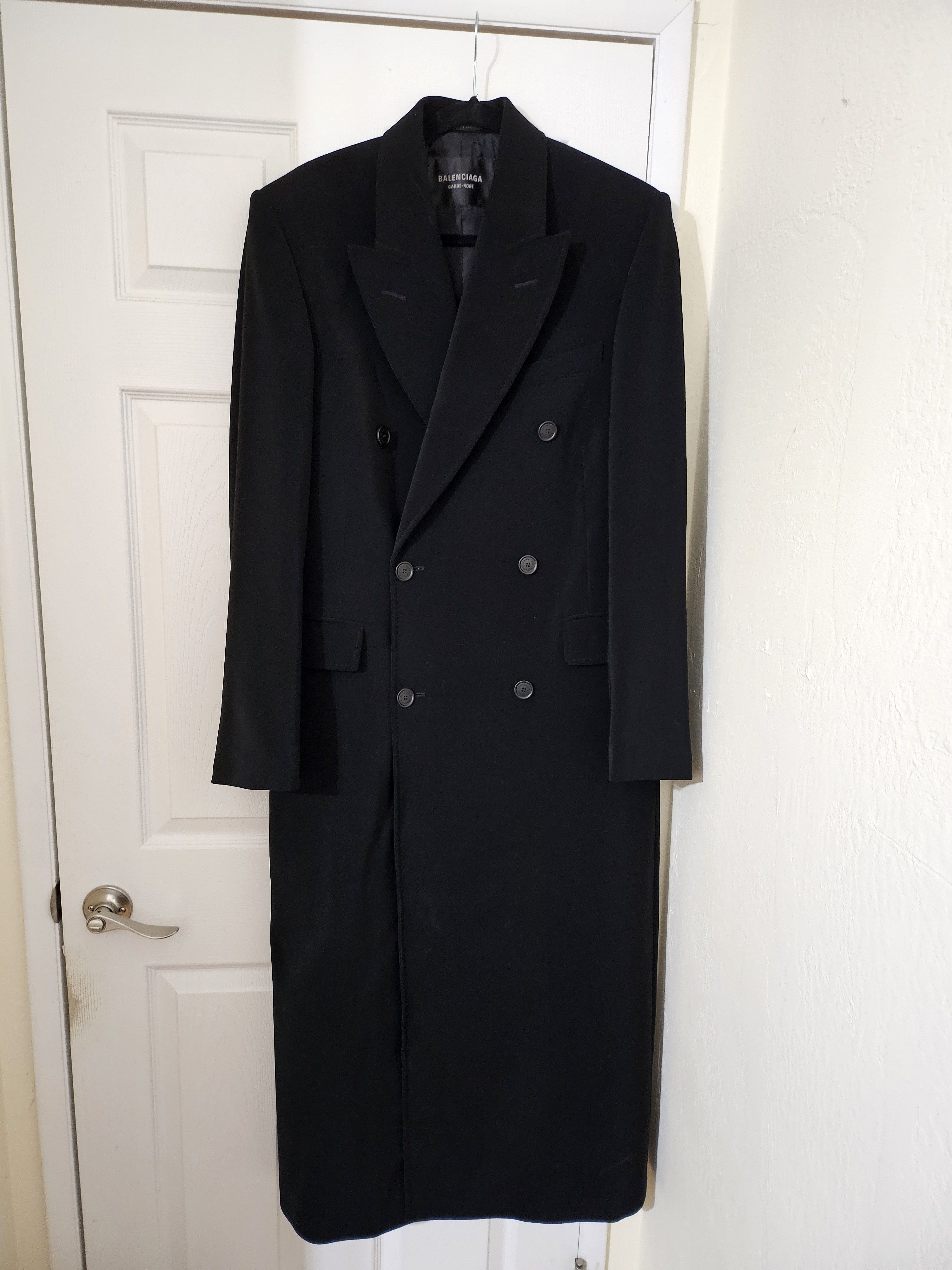 image of Balenciaga Garderobe Double Breasted Coat Black 48, Men's (Size Medium)