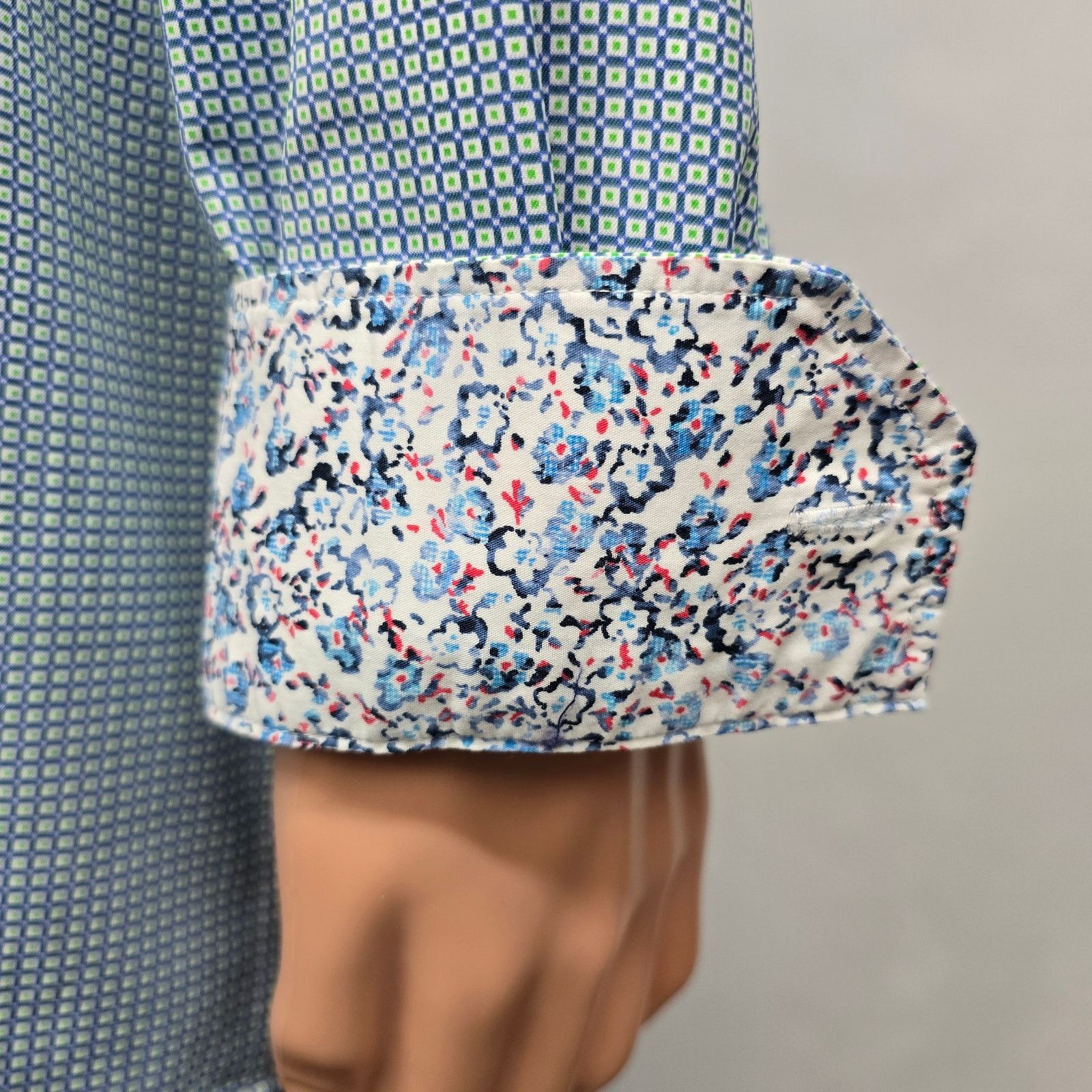 BUGATCHI BUGATCHI Comfort Stretch Shirt 2X Geo Print Floral Flip Cuff Size US XXL / EU 58 / 5 - 4 Thumbnail
