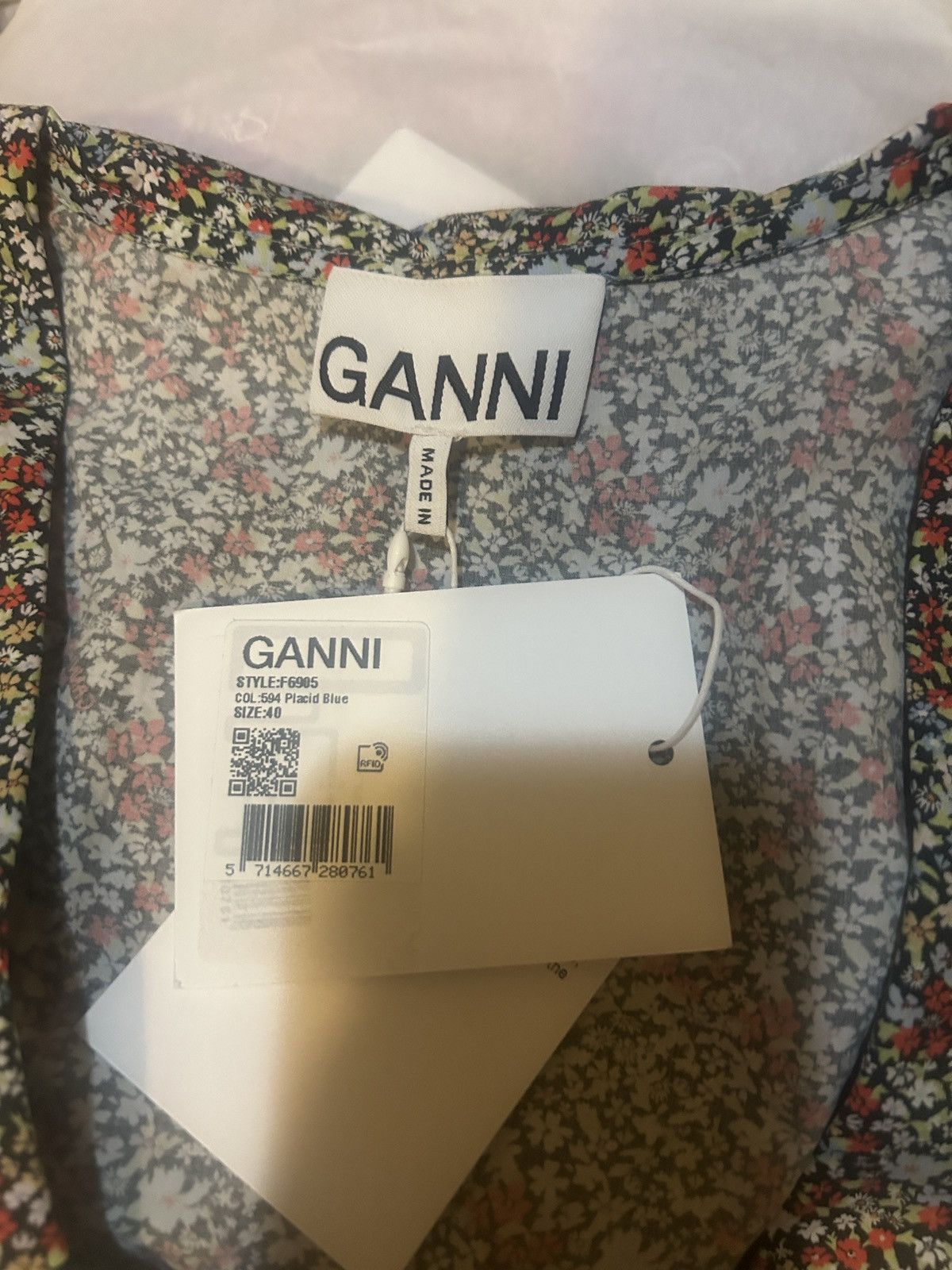 Ganni GANNI Printed Cotton Poplin V-neck Frill Collar Wide Shirt Size M / US 6-8 / IT 42-44 - 6 Thumbnail