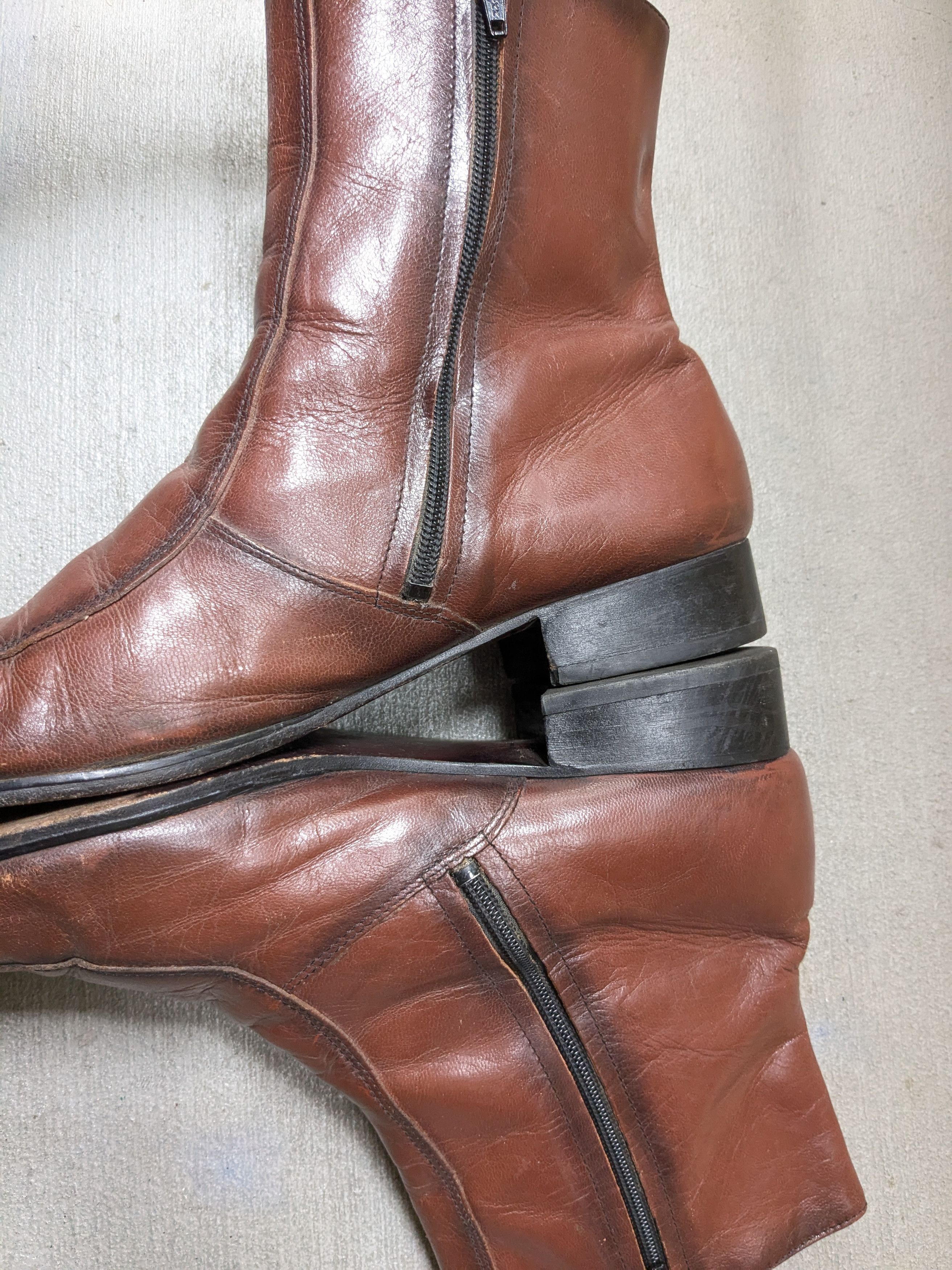 Genuine Leather Vintage Side Zip Boots Brown Leather 10.5 EEE Wide Chelsea Size US 10.5 / EU 43-44 - 8 Thumbnail