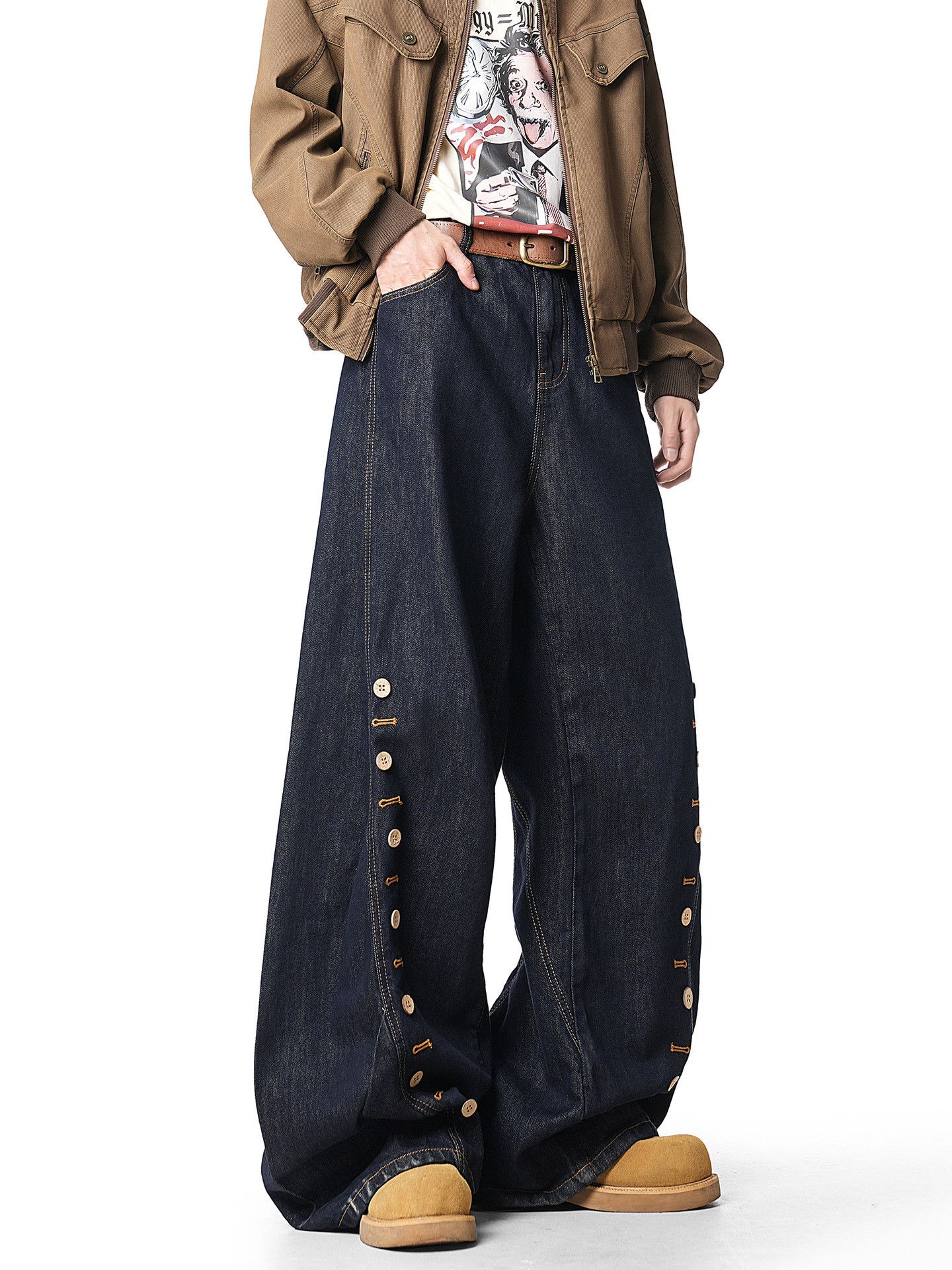 Japanese Brand Men's American retro button-decorated jeans Size US 32 / EU 48 - 3 Thumbnail
