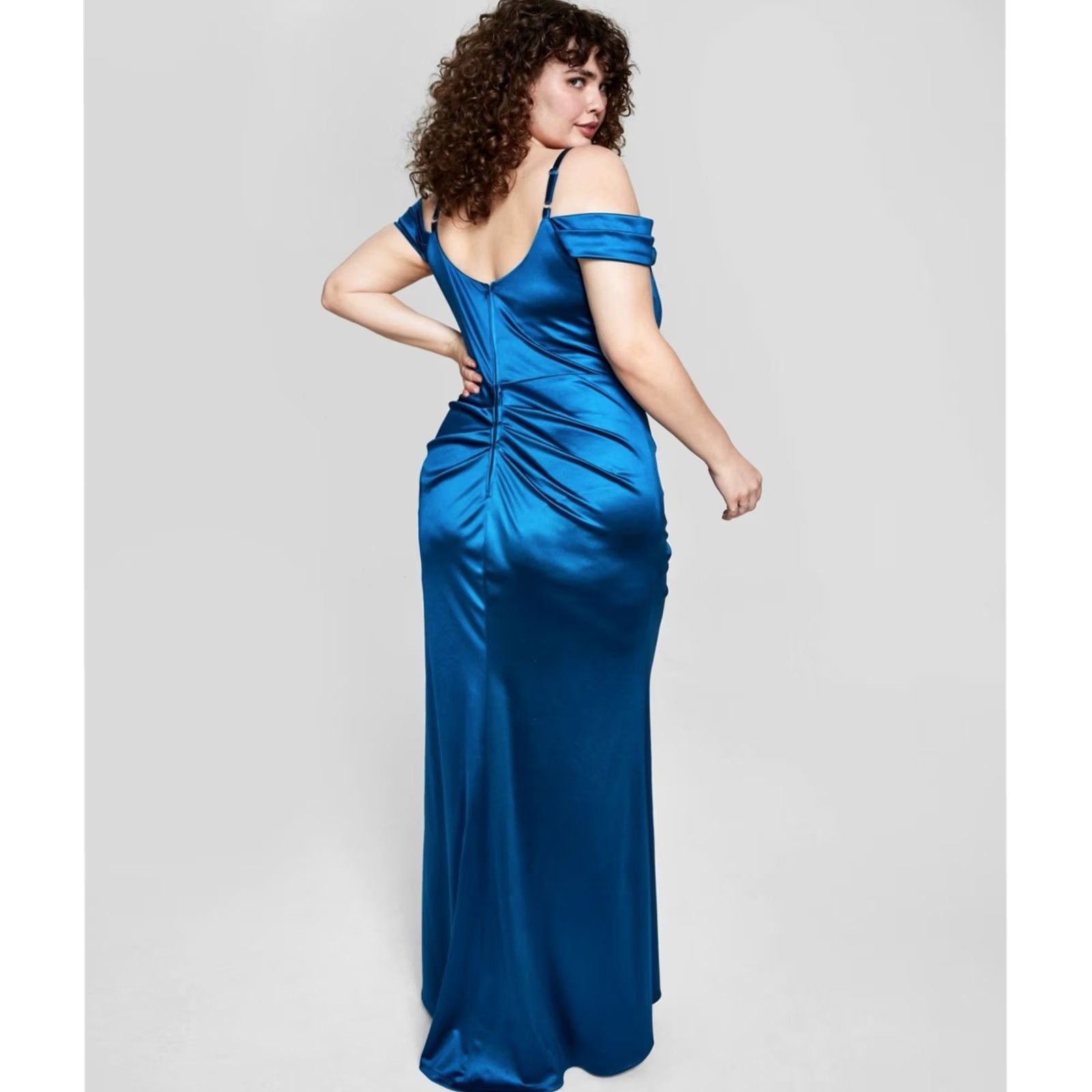 Vintage B. DARLIN Womens Gown Dress lagoon Plus Size 16W Satin Slit Size XXL / US 16-18 / IT 52-54 - 2 Thumbnail