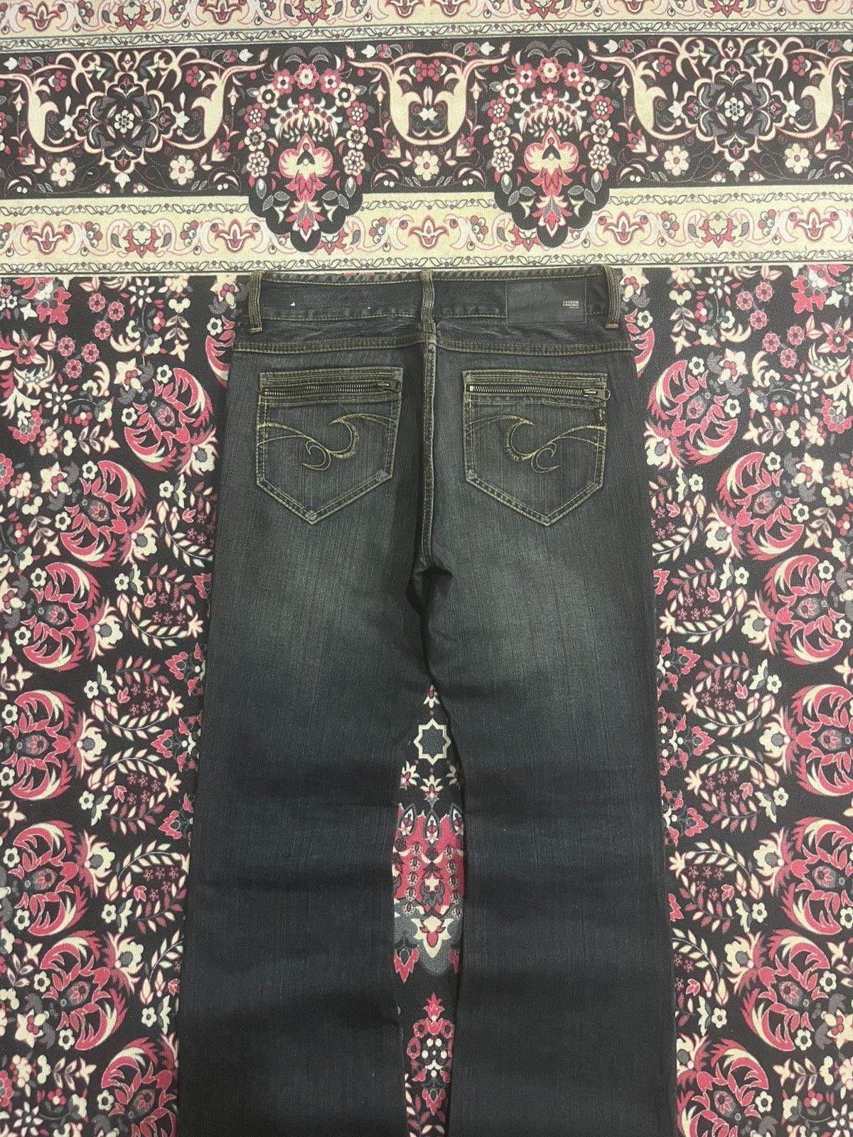 14th Addiction Japanese Custom Culture Dark Washed Distressed Flare Jeans Size US 30 / EU 46 - 6 Thumbnail
