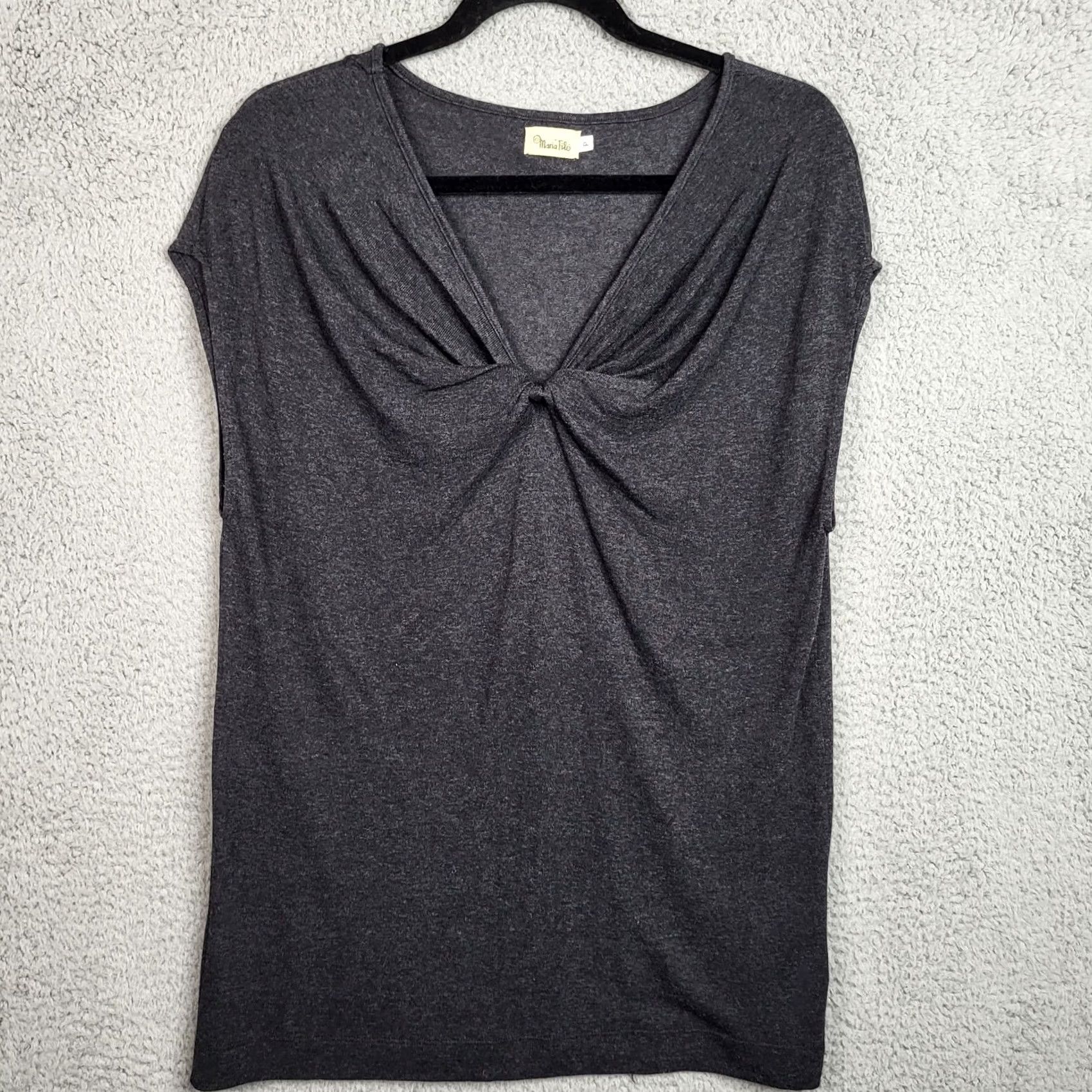 Vintage Maria Filo Women's Cap Sleeve Twist Front Knit Top P Gray V-Neck Short Sleeve Regular Fit All Seasons Knit Top Size S / US 4 / IT 40 - 2 Thumbnail