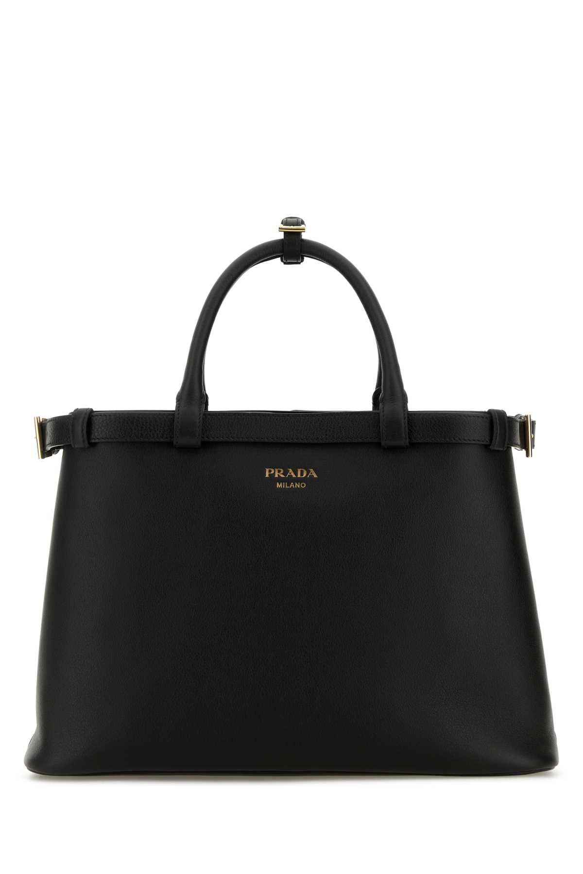 Prada Black Leather Medium Prada Buckle Handbag Size ONE SIZE - 1 Thumbnail