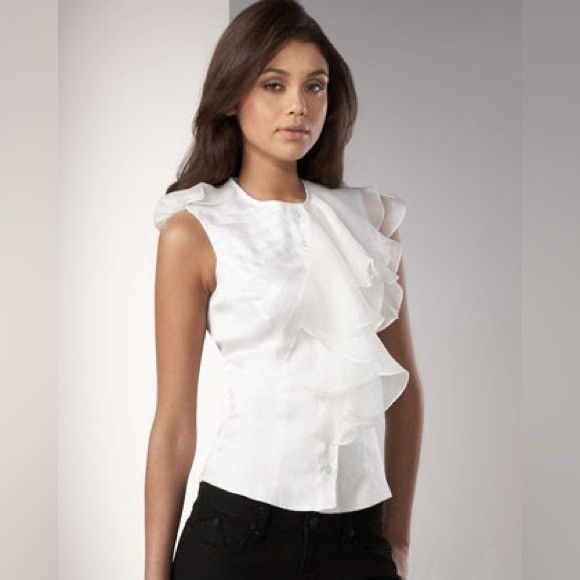 Rock & Republic NEW $945 Rock & Republic Tailor Made Runway White Silk Ruffl Size S / US 4 / IT 40 - 2 Thumbnail