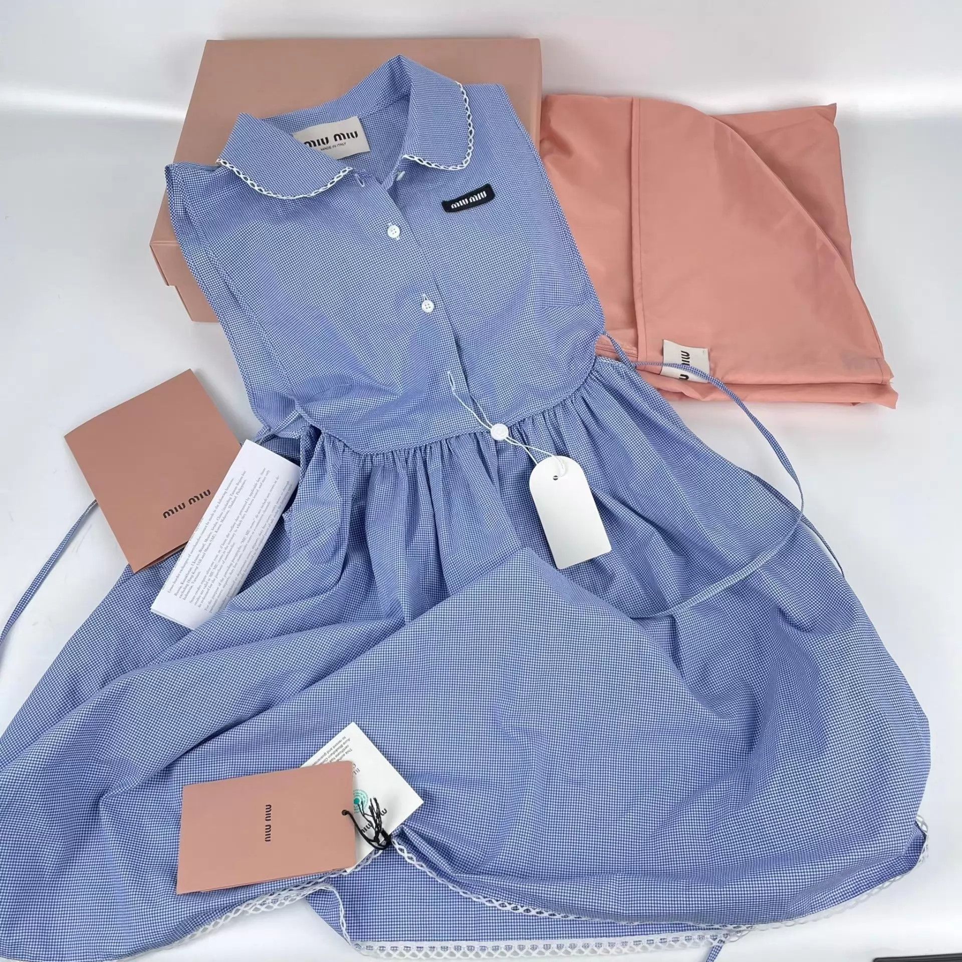 Miu Miu SS26 women's Blue Plaid Doll Collar Side-Tie Dress EU36 Size XS / US 0-2 / IT 36-38 - 1 Thumbnail
