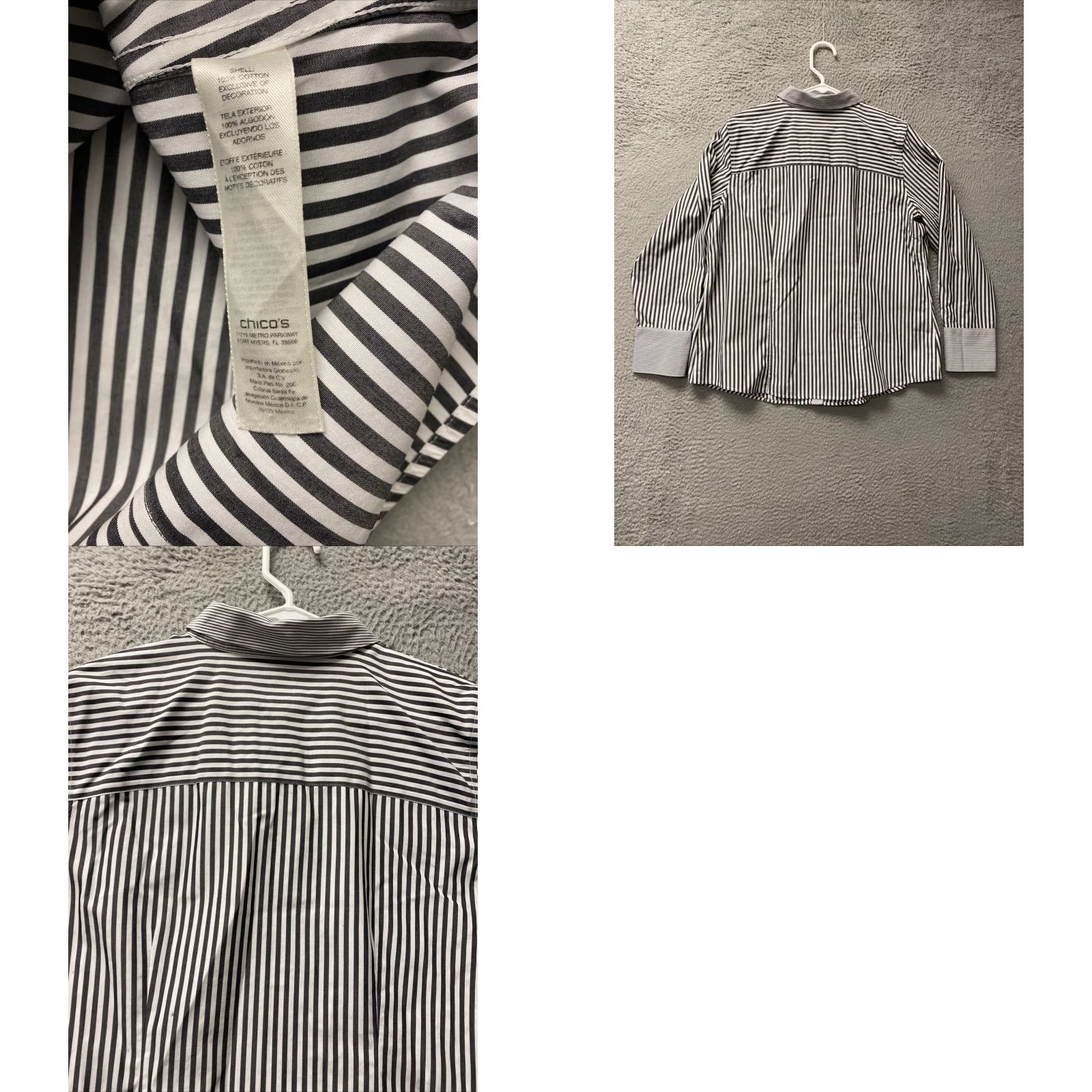 Vintage Chico's Button-Up Shirt Women Size 2 Gray Striped Long Sleeve Casual Sleeve Non-Iron Wrinkle Resistant Size XS / US 0-2 / IT 36-38 - 8 Thumbnail
