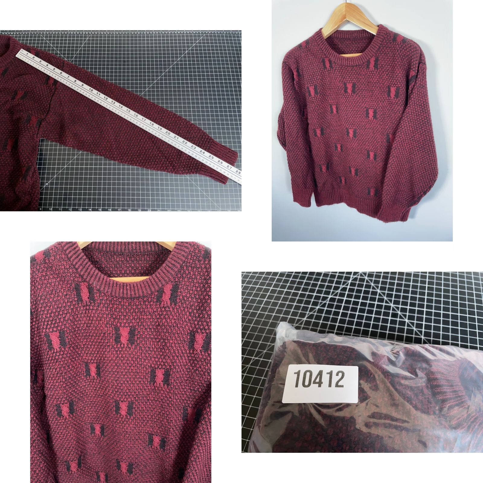 Vintage VINTAGE 90s Textured Knit Sweater Mens Large Red Black Geometric Pattern Dad Style Pullover Knit Heavyweight Crew Neck Casual Size US L / EU 52-54 / 3 - 8 Thumbnail