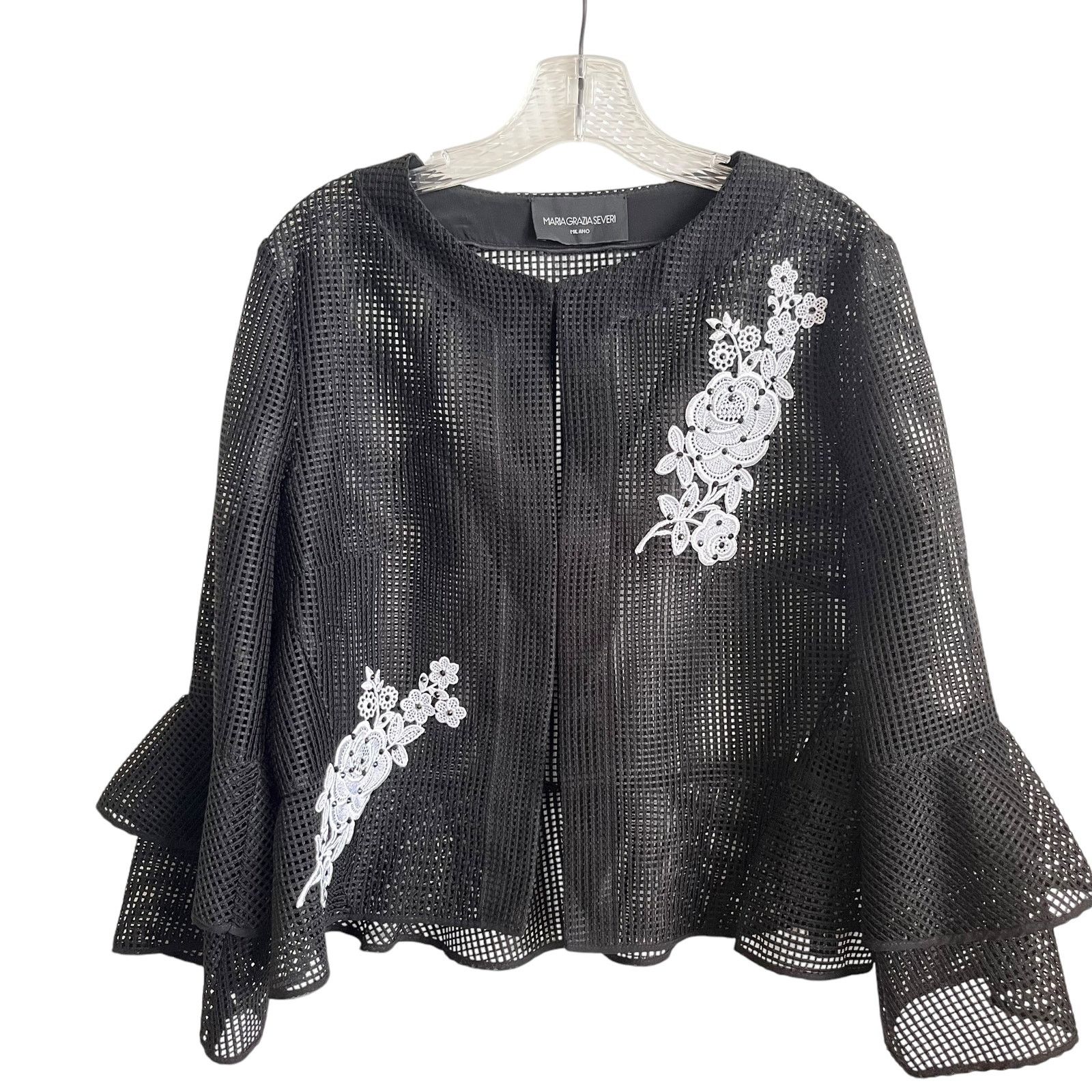 Other UK Maria Grazia Severi Black Mesh Embroidered Jacket Size XL / US 12-14 / IT 48-50 - 1 Thumbnail