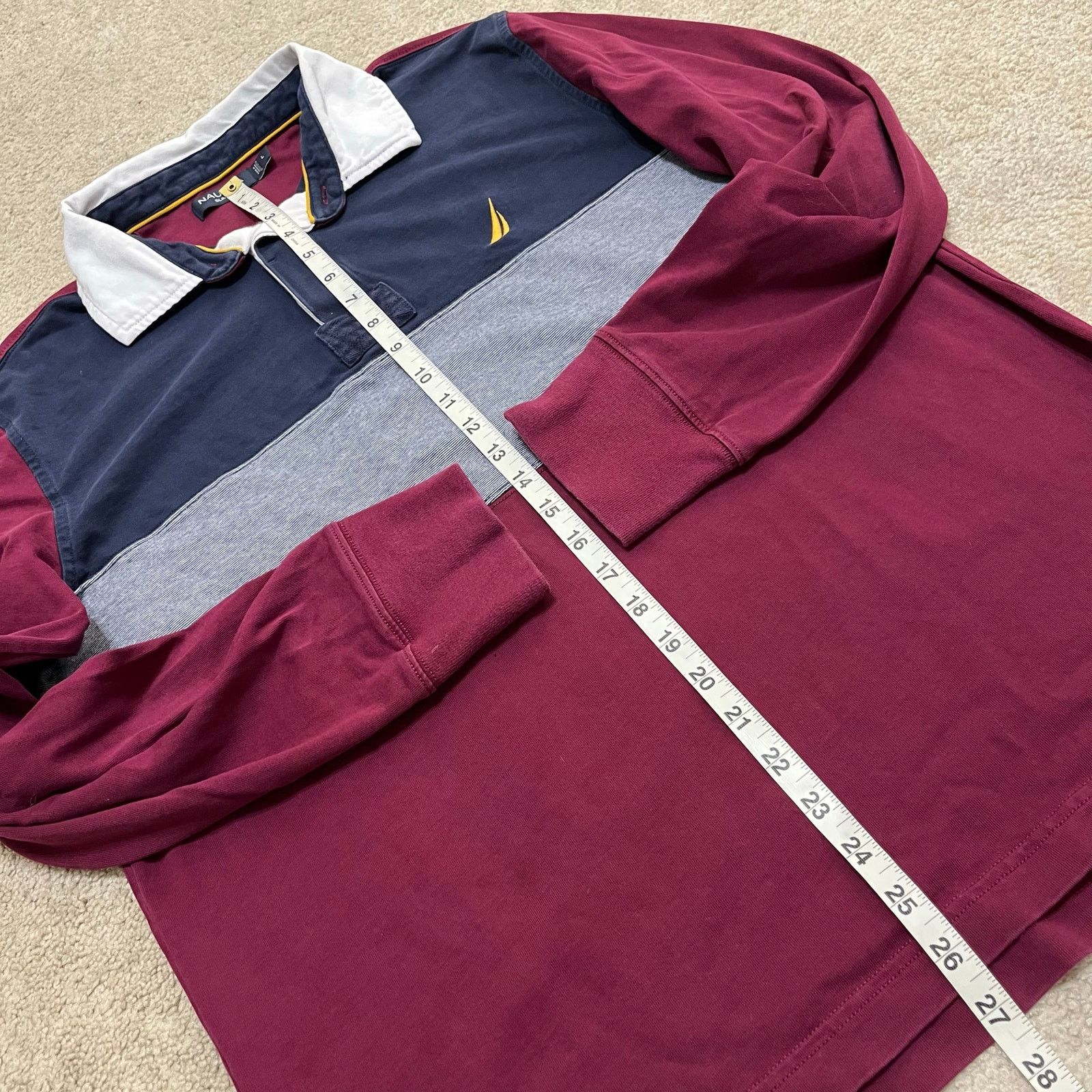 Nautica Nautica Slim Fit Burgundy/Navy Blue Long Sleeve Rugby Polo L Size US L / EU 52-54 / 3 - 7 Thumbnail