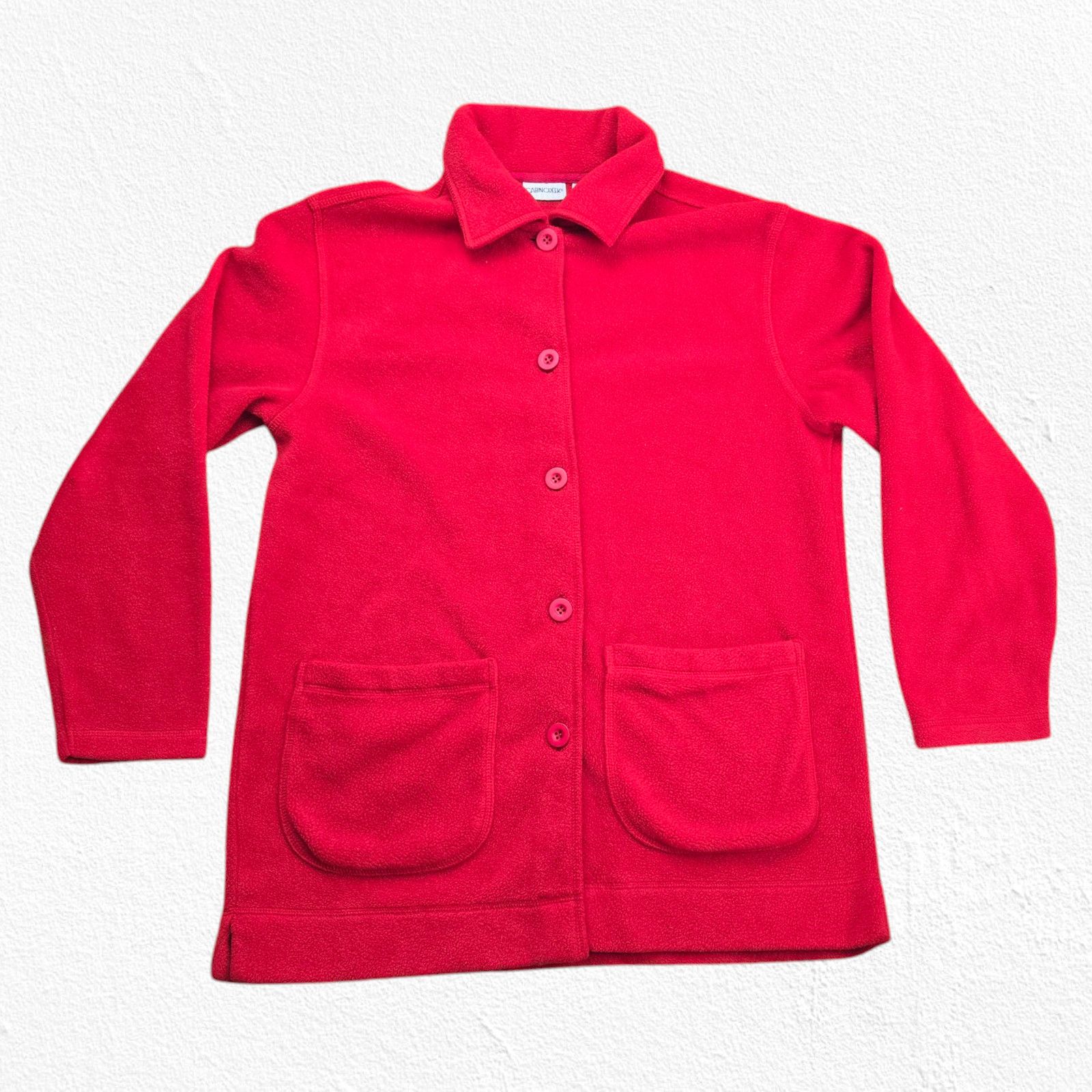 Cabin Creek Y2K Cherry Red Button Down Fleece Jacket Size Medium Size M / US 6-8 / IT 42-44 - 2 Thumbnail