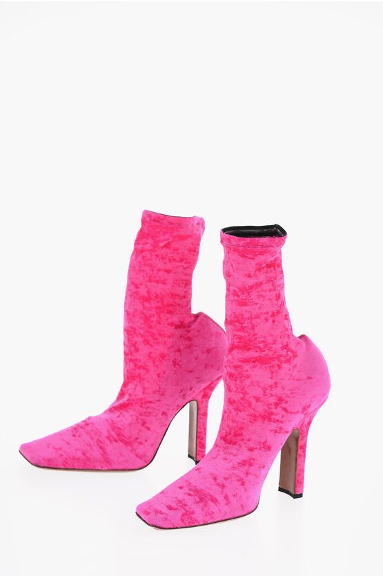 image of Vetements Velvet Sock Ankle Boots With Square Toe Heel Shoes in Pink, Women's (Size 9)