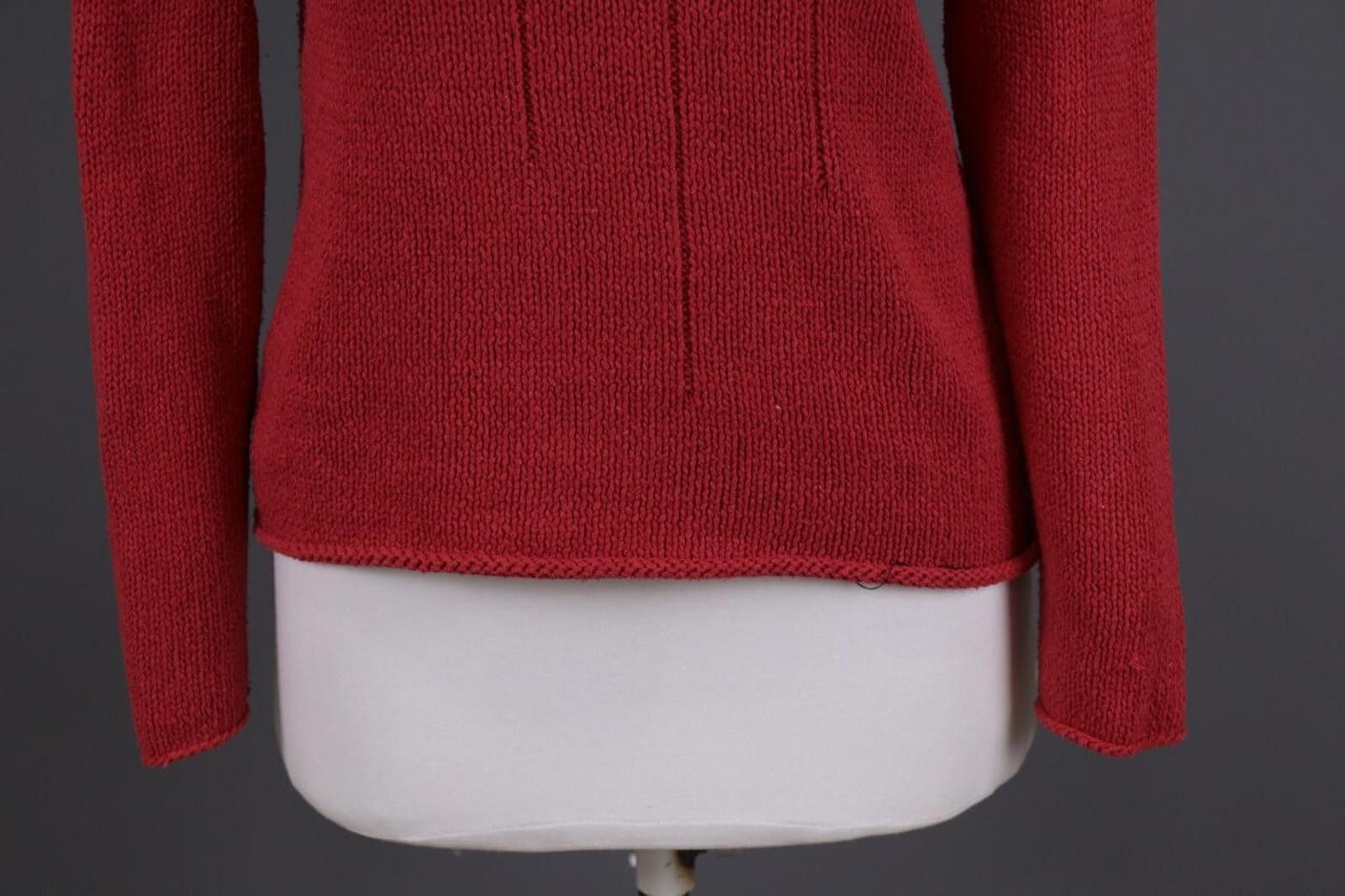 Designer Gudrun Sjöden Red Striped Silk Cropped Knit Sweater Size M Size M / US 6-8 / IT 42-44 - 3 Thumbnail