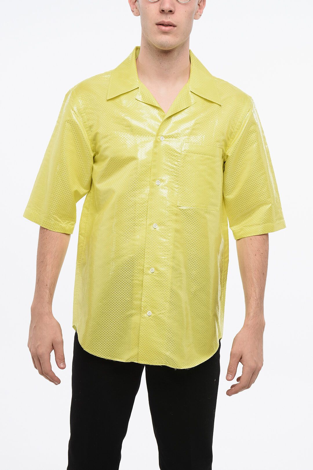 Alexander McQueen og1mm0925 Short Sleeved Silk & Nylon Shirt in Yellow Size US M / EU 48-50 / 2 - 1 Thumbnail