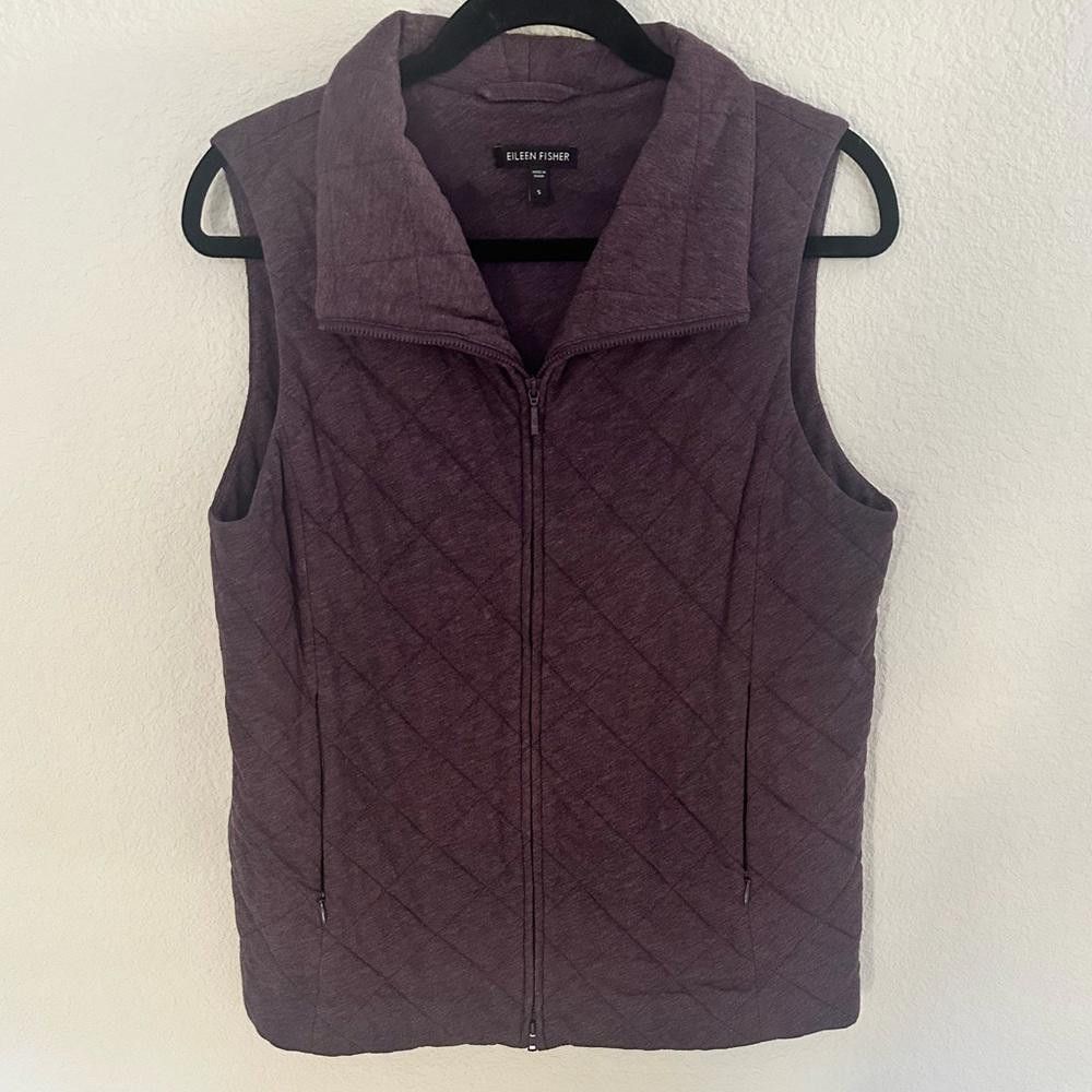 Eileen Fisher Eileen Fisher Quilted Vest Heathered Purple Full Zip Small Size S / US 4 / IT 40 - 1 Thumbnail